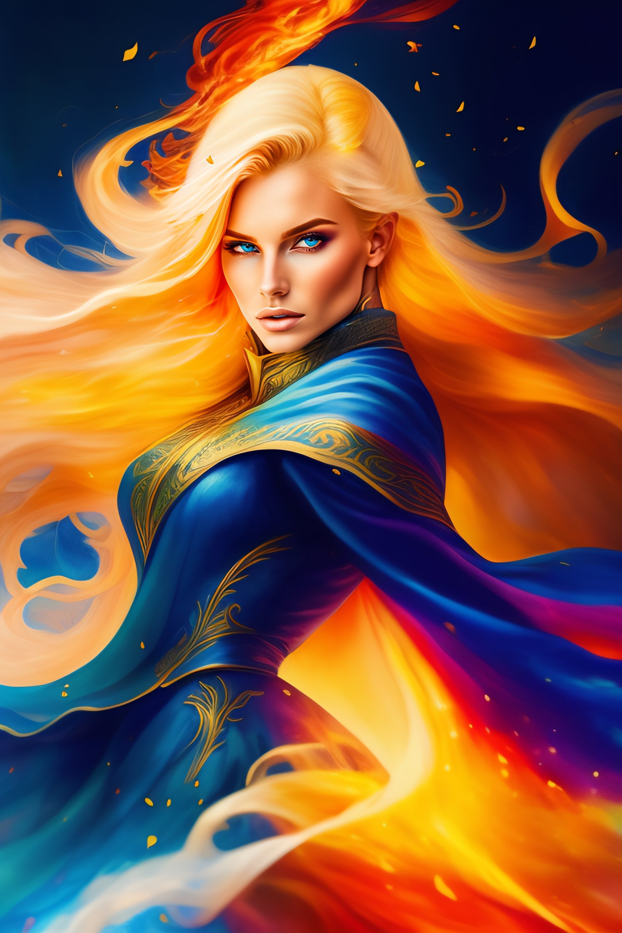 Lexica - Watercolor style, beautiful blond witch fighting deamon ...