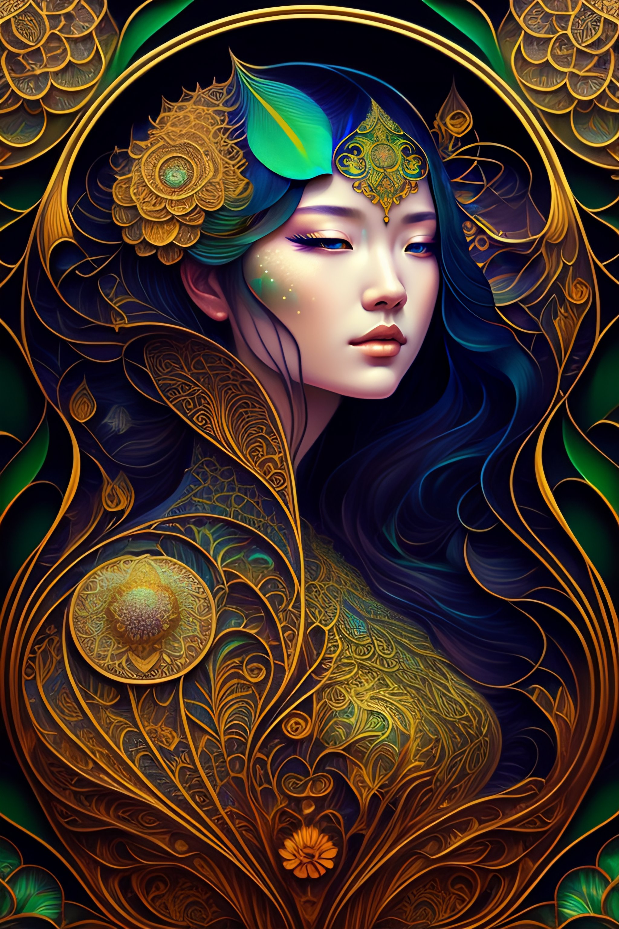 Lexica - Human flower in green by Android Jones, Earnst Haeckel 