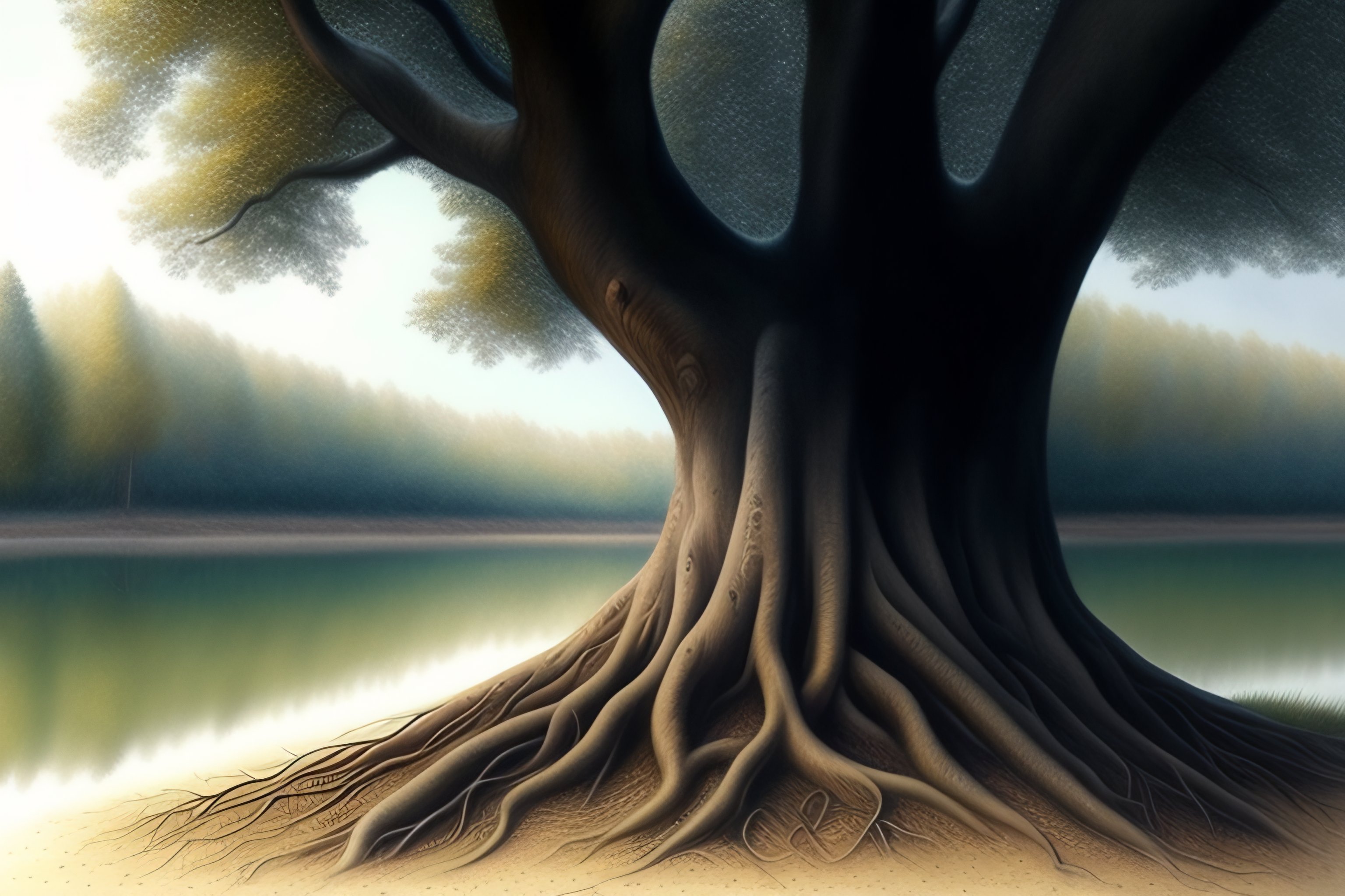 Lexica - Pencil art, large tree with deep roots, photorealistic