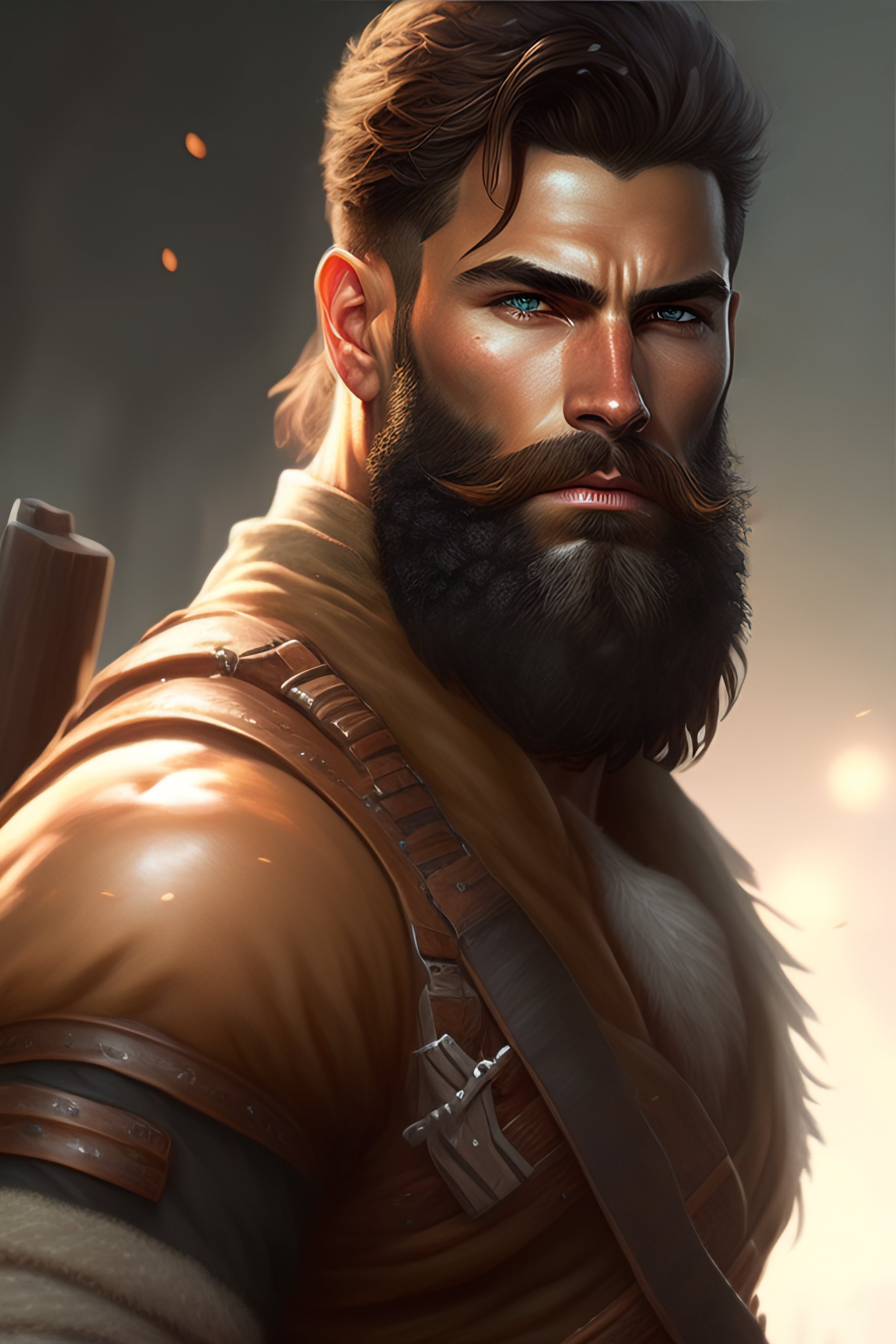 Lexica - Portrait of a rugged ranger, muscular, upper body, hairy torso ...