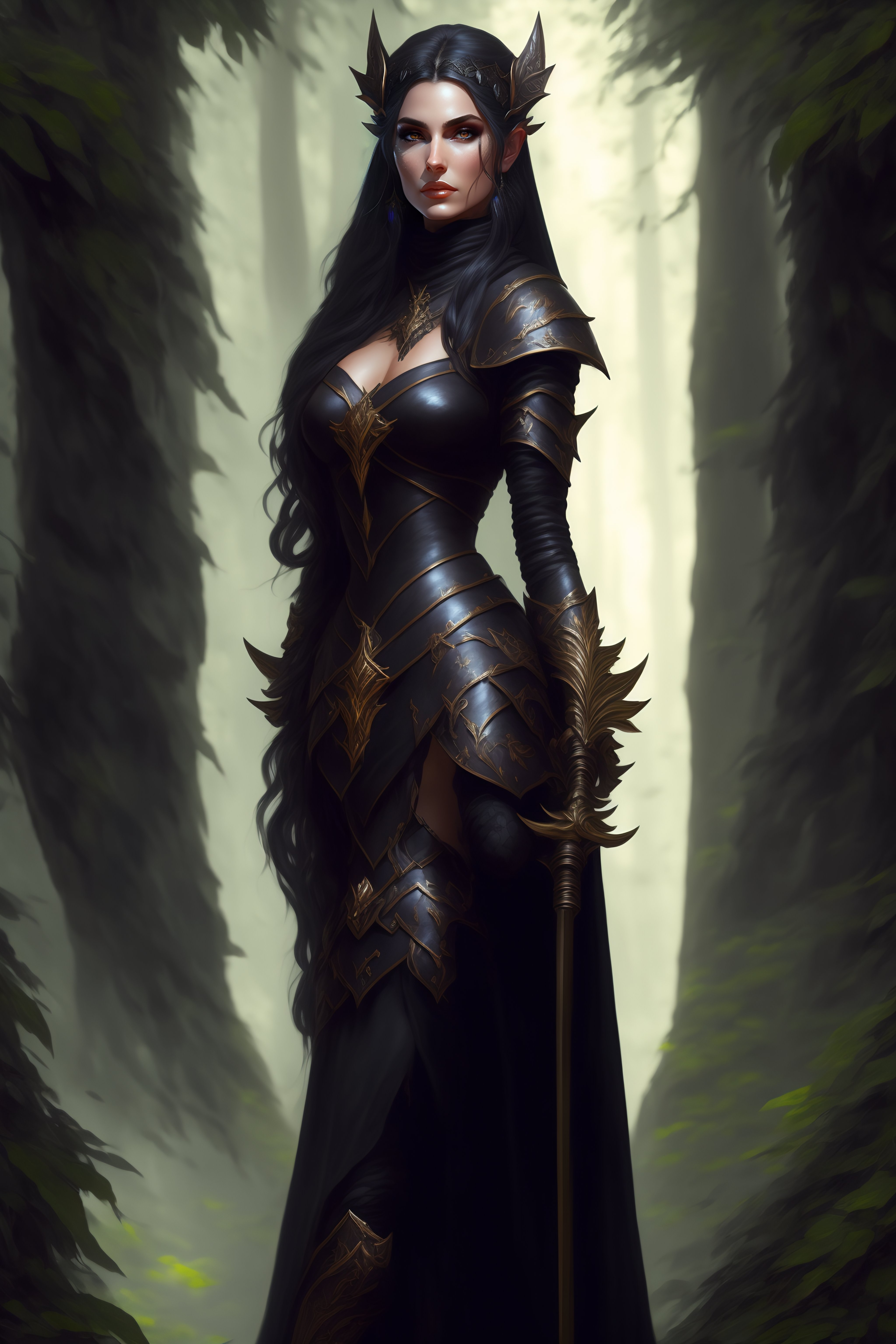 Lexica - Rogue, elf female, black clothes, rapier in hand, full body ...