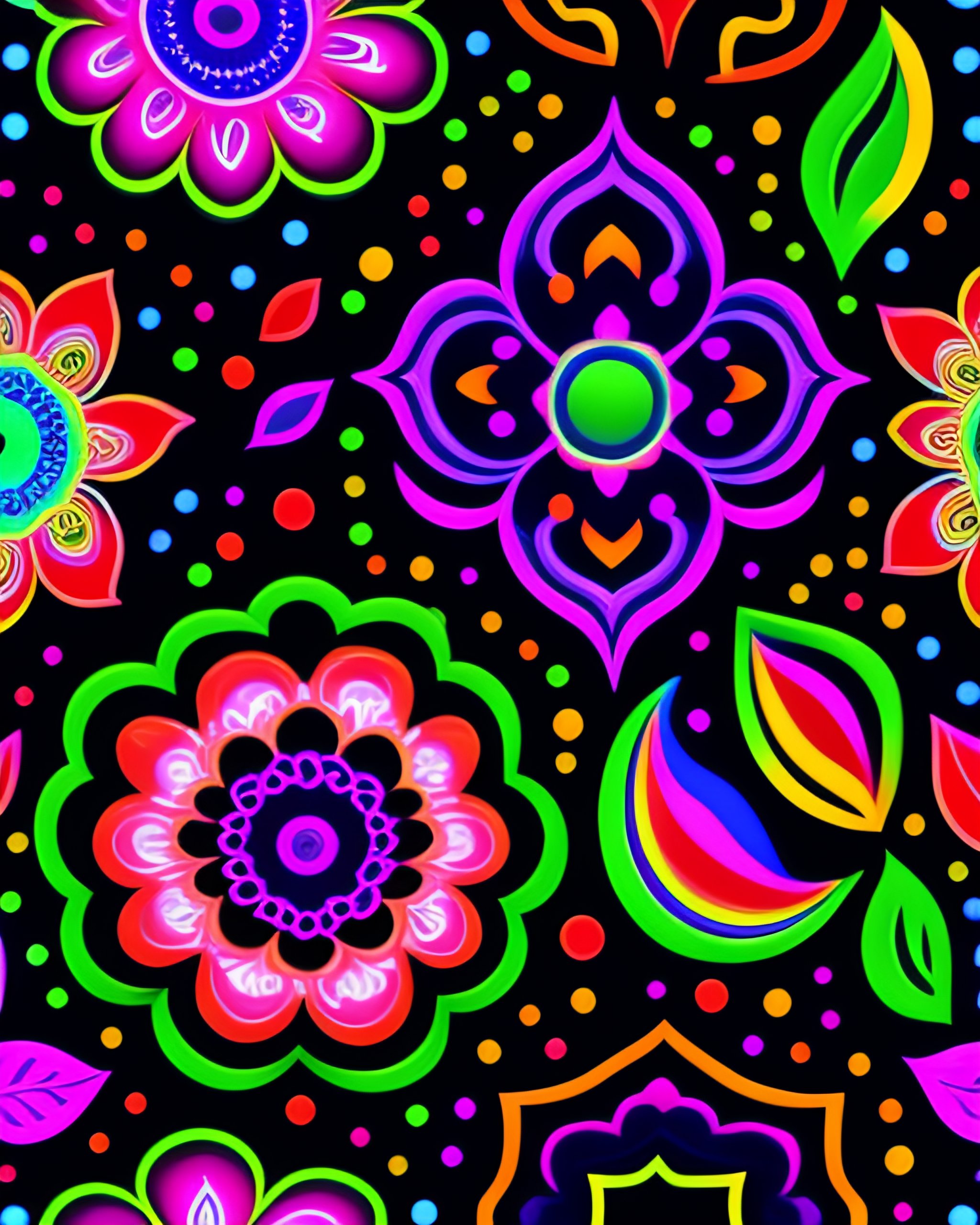 Lexica - Hand drawn conceptual floral paisley modern neon colors ...