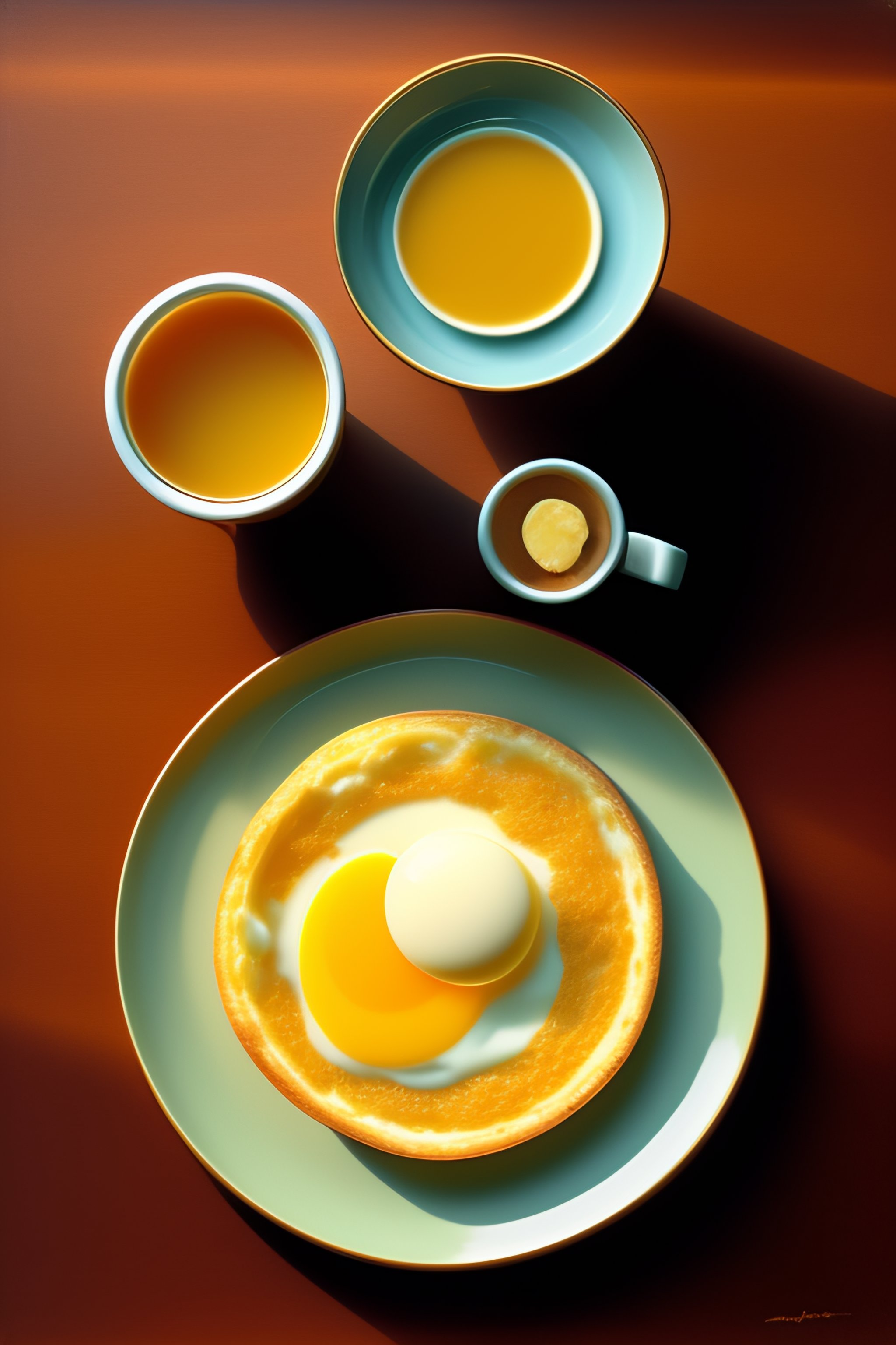 Lexica - A top view of breakfast table with a plate of egg sunny up and ...
