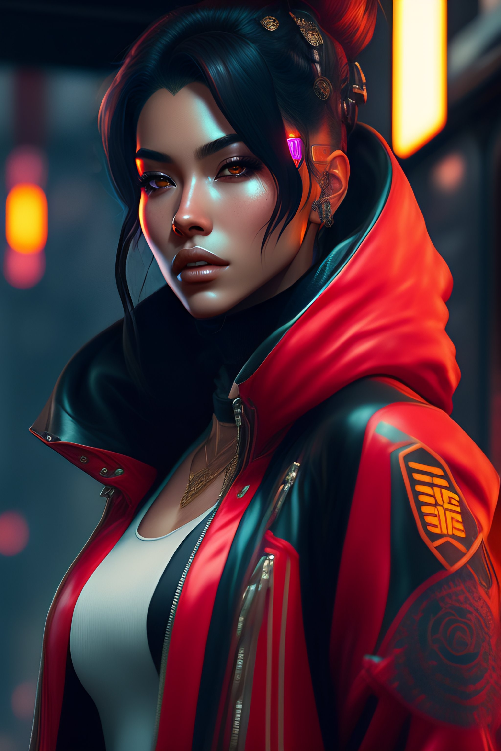 Lexica - Female rouge assassin, wearing cyberpunk intricate