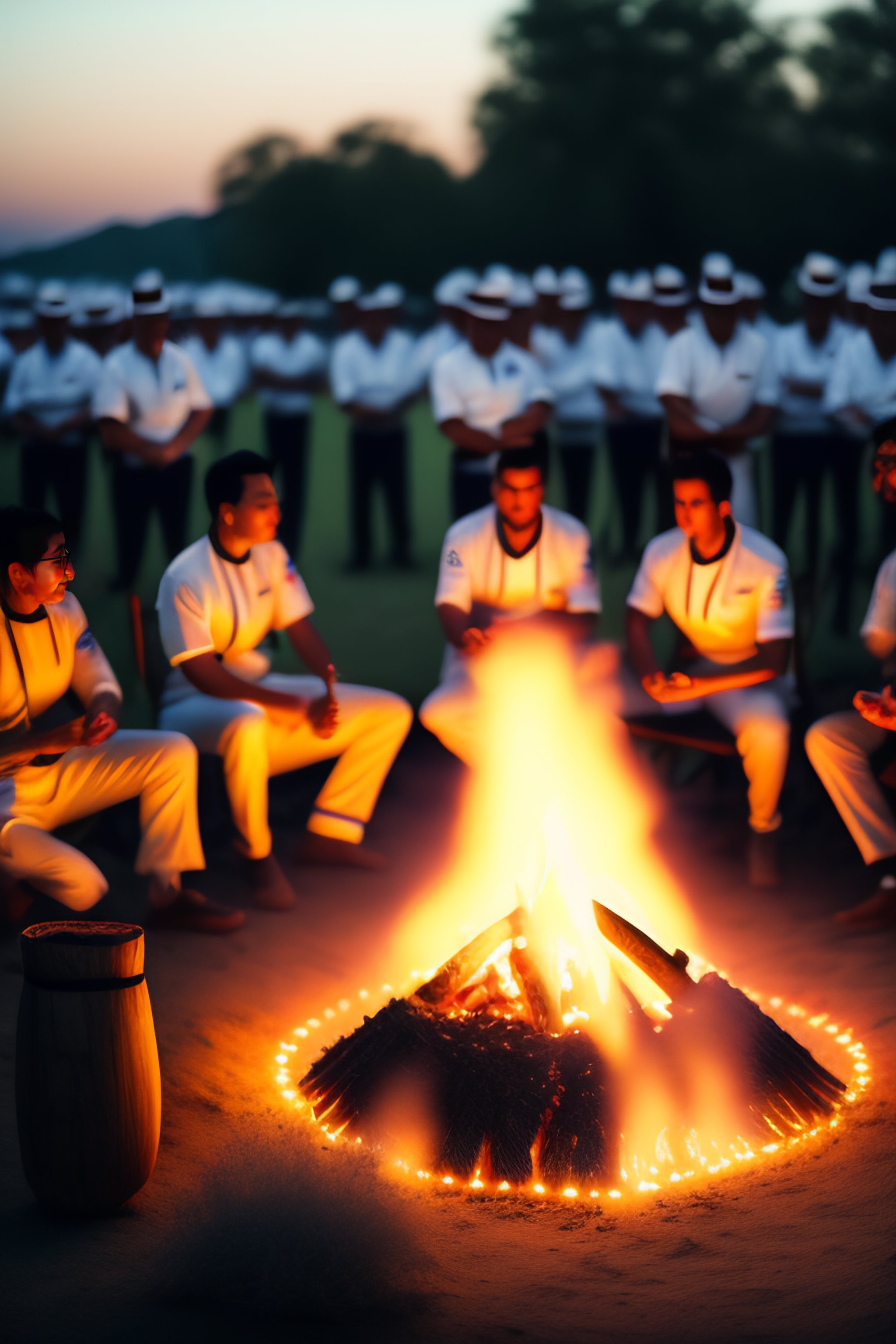 Lexica Gropu Of Chefs In White Uniforms Around A Camp Fire Photorealistic