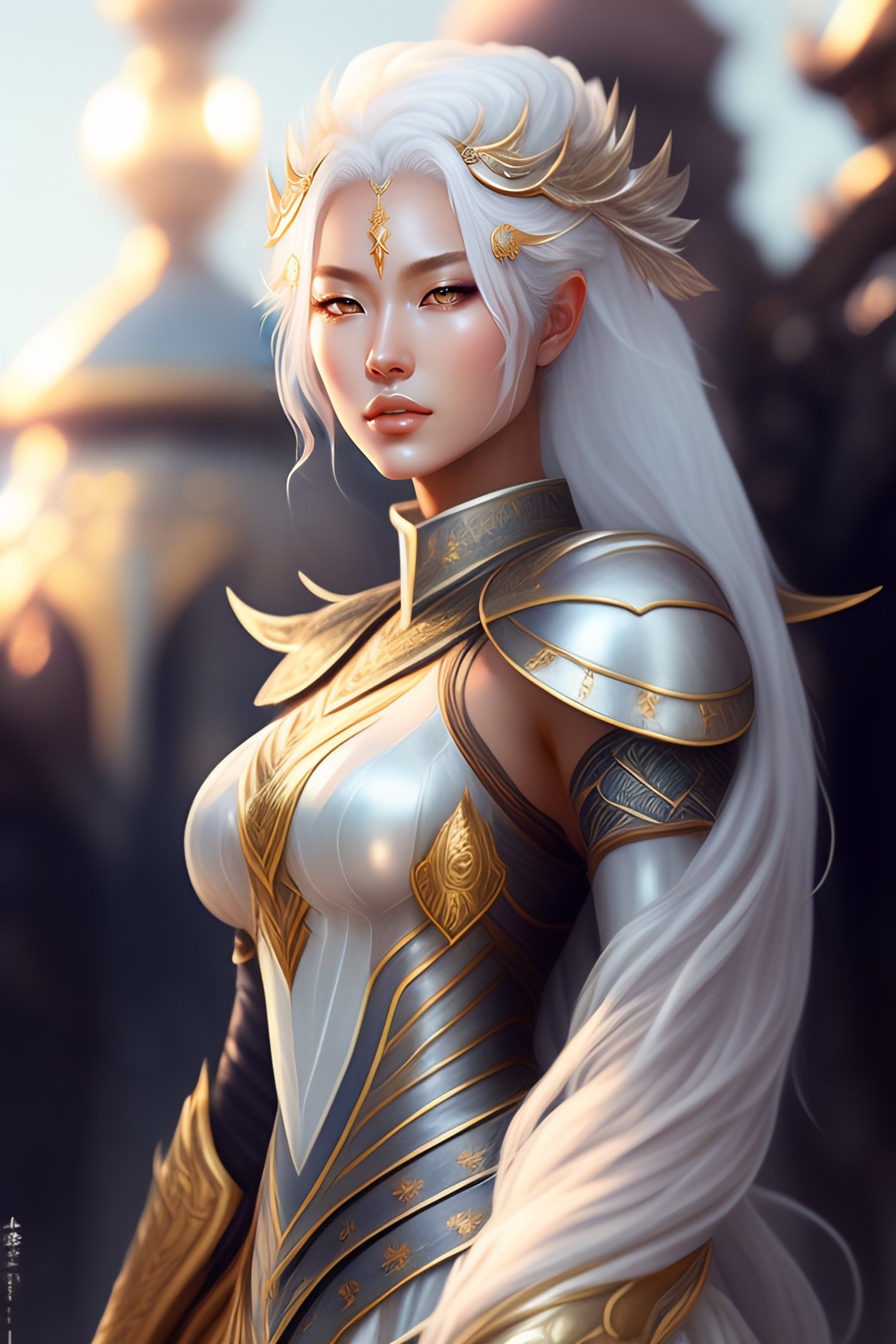 Lexica - White hair knights of zodiac girl, sliver ice color reflected ...