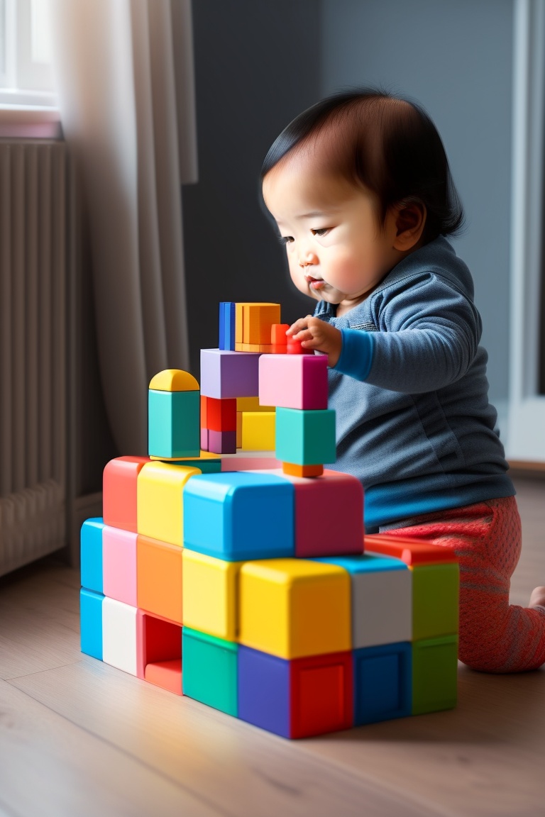 Lexica - A child playing with colorful blocks in a calm environment ...