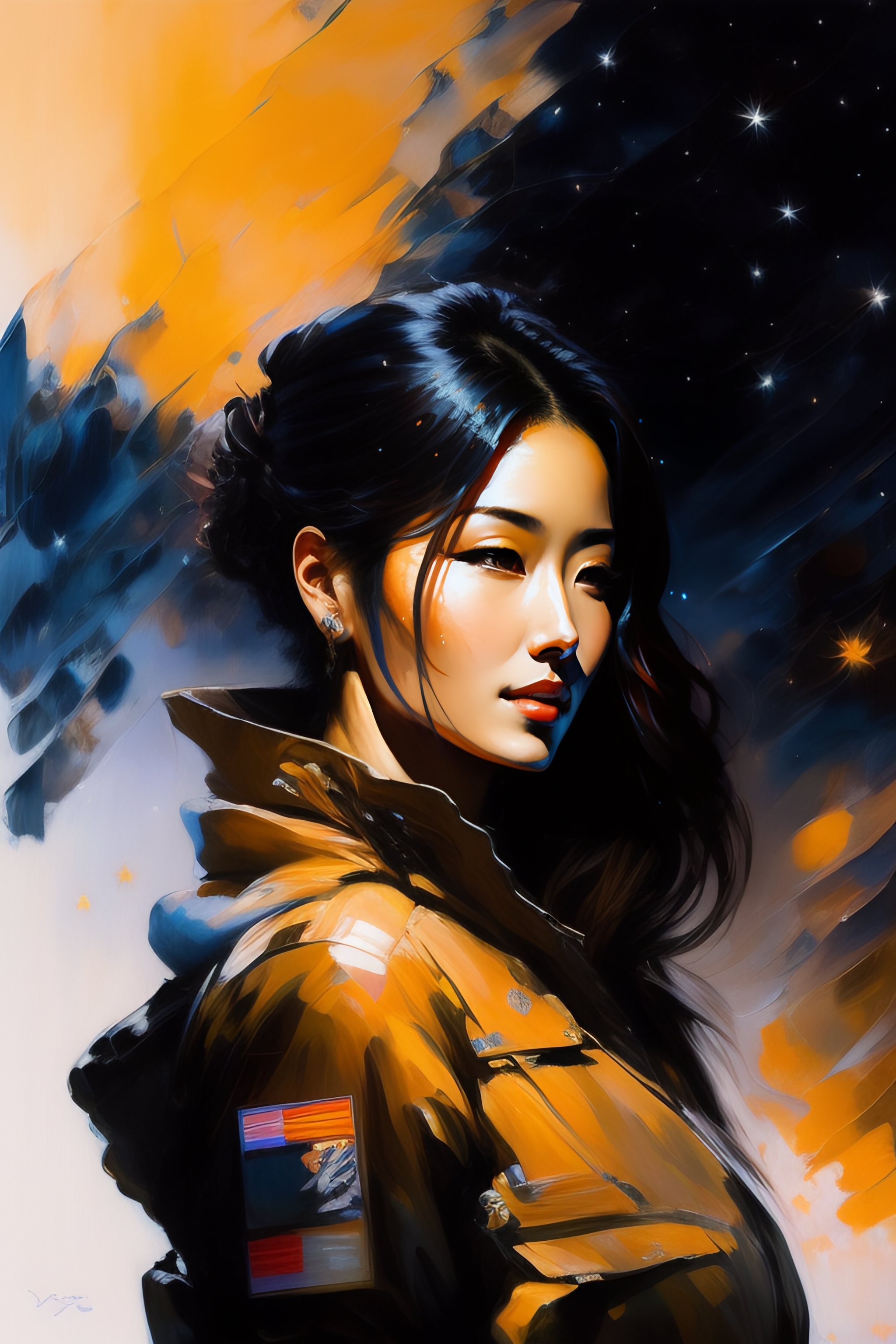 Lexica - Oil painting of a beautiful woman staring at the stars, by ...