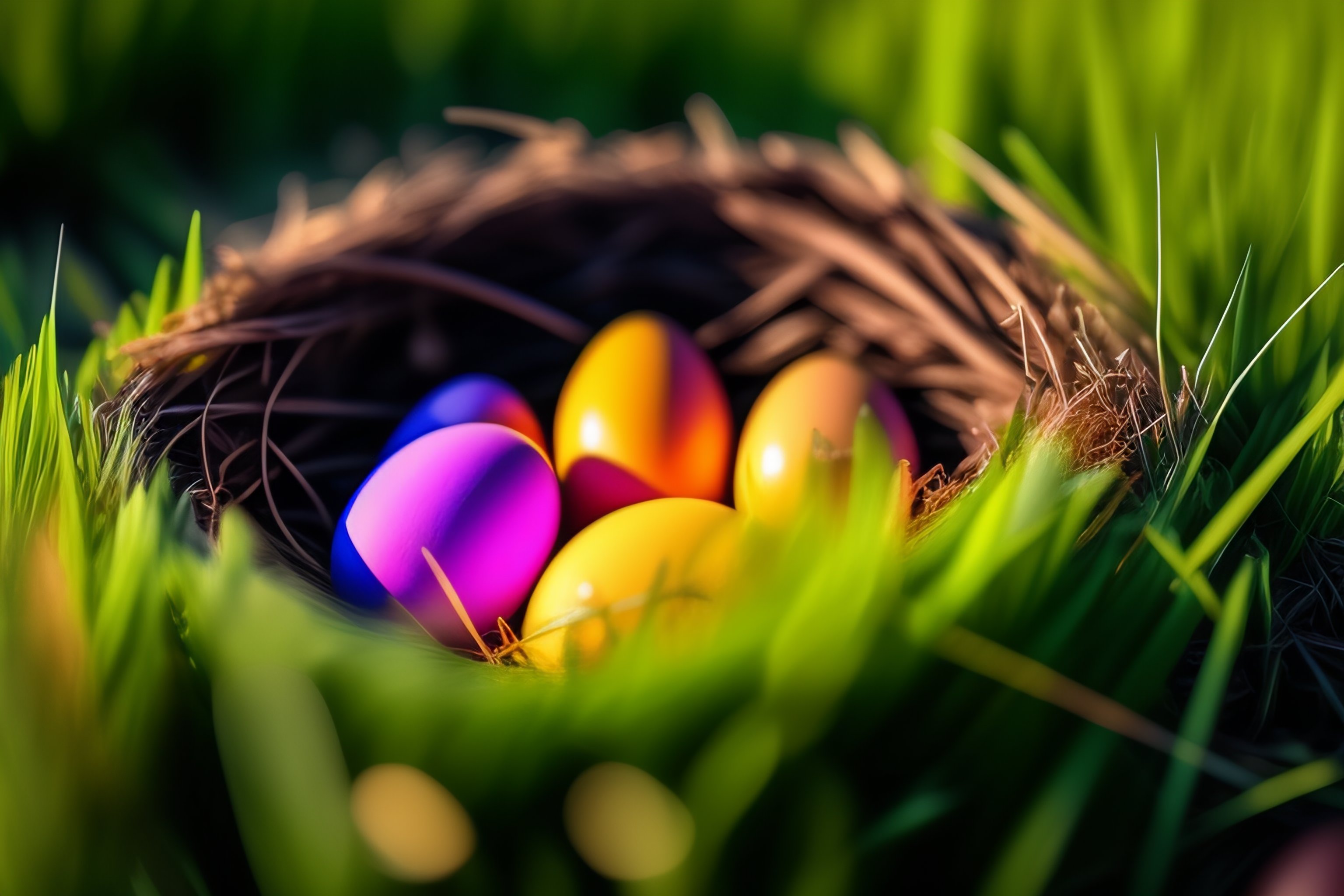 Lexica - Amazing photo if a nest with easter eggs in grass on a sunny ...