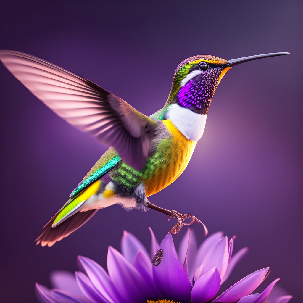 Lexica - Hummingbird flying and about to land on a sunflower with metal ...