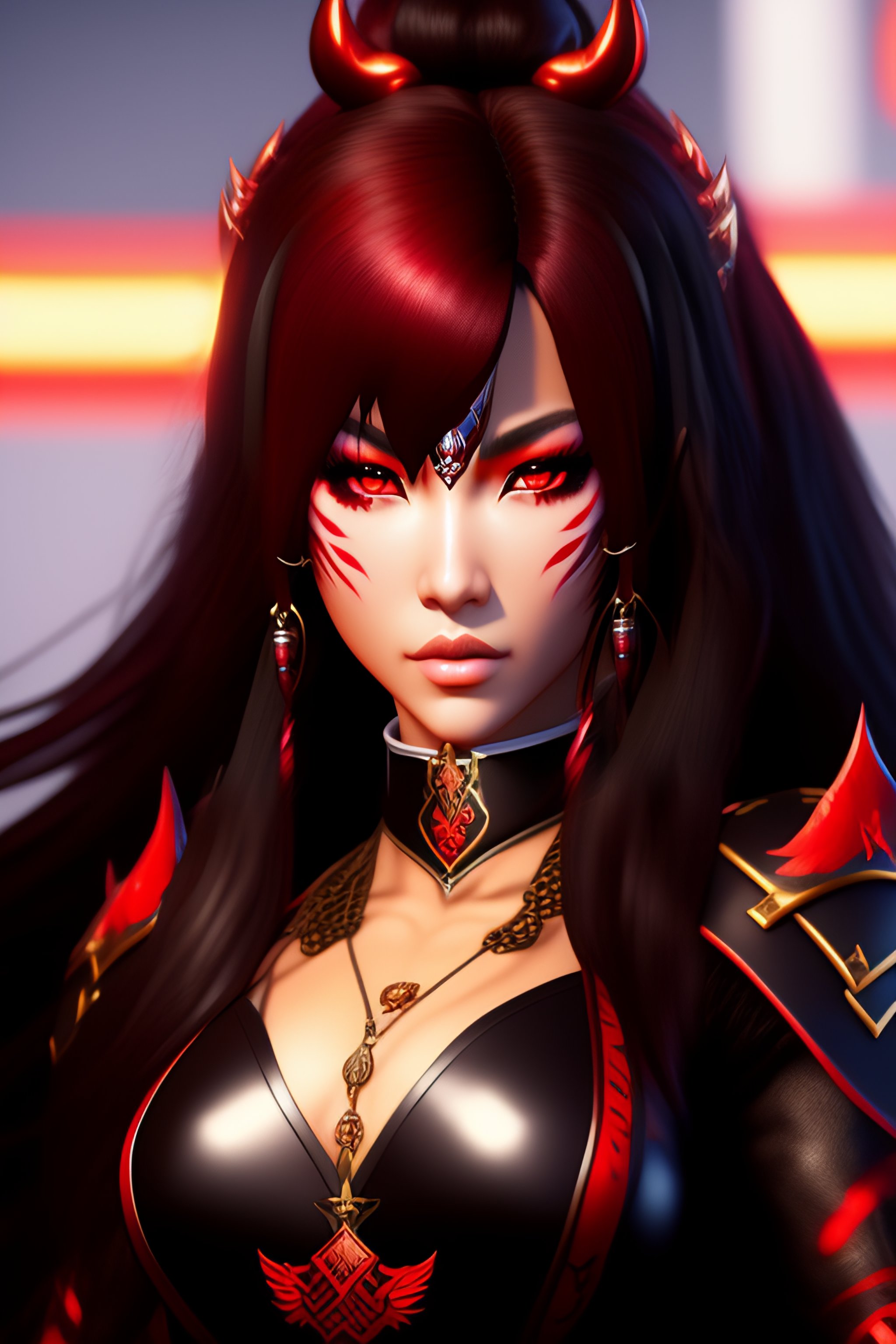Lexica New Female Character From Genshin Impact Dark Red Hair With Black Streaks Long Hair