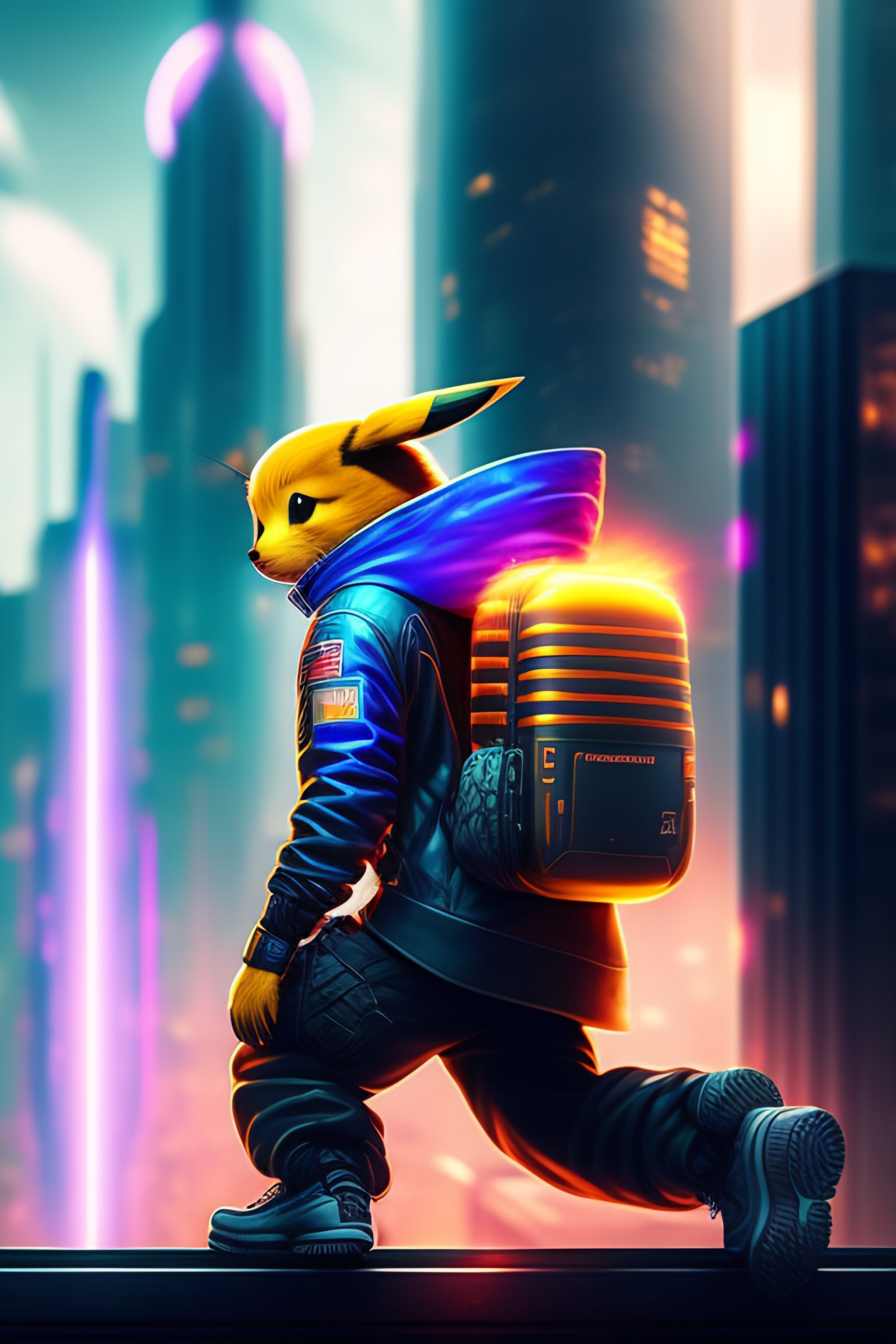 prompthunt: A cyberpunk Pikachu. Highly detailed, 8k wallpaper