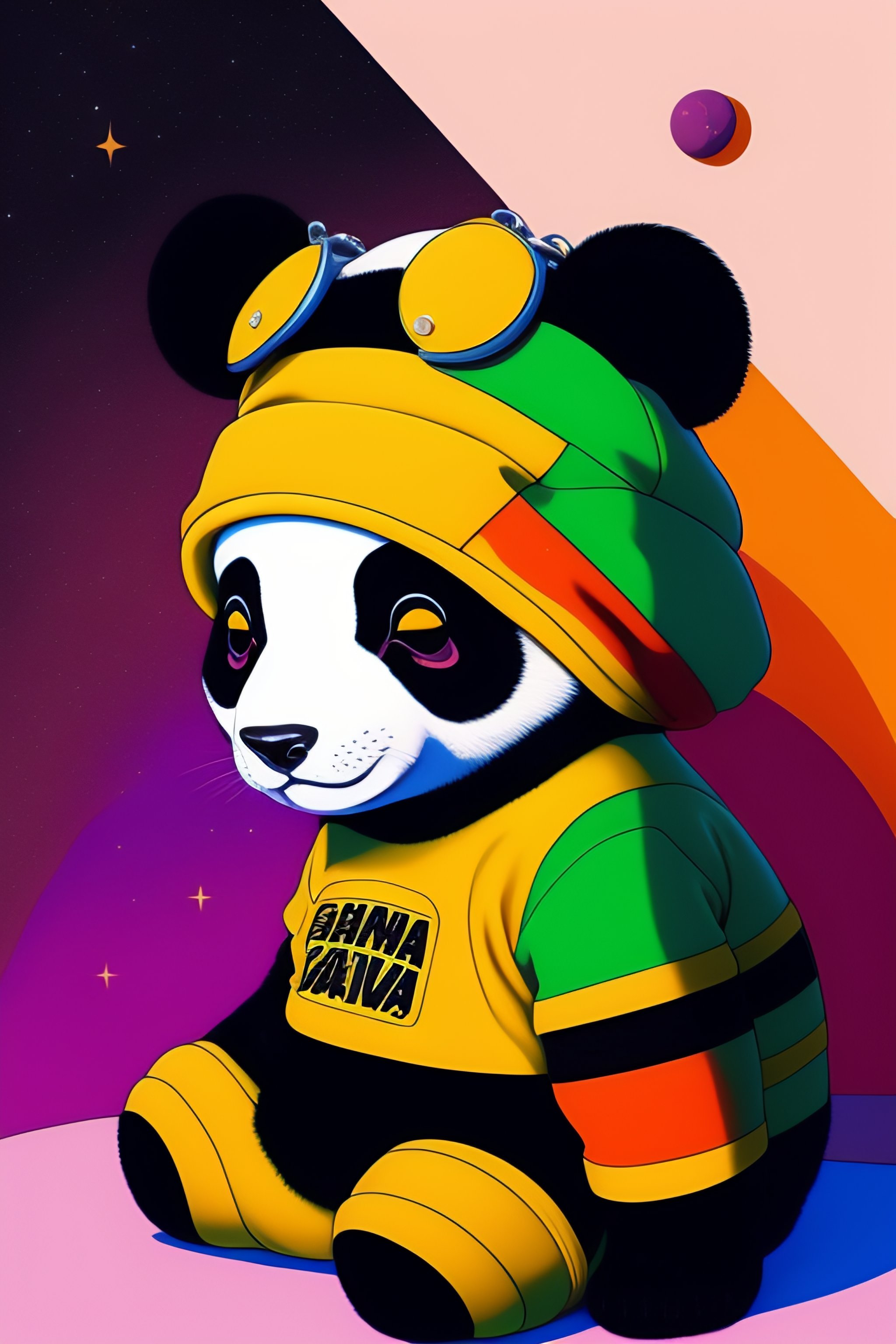 Lexica - 60s cartoon style photo of a Panda bear wearing underground ...