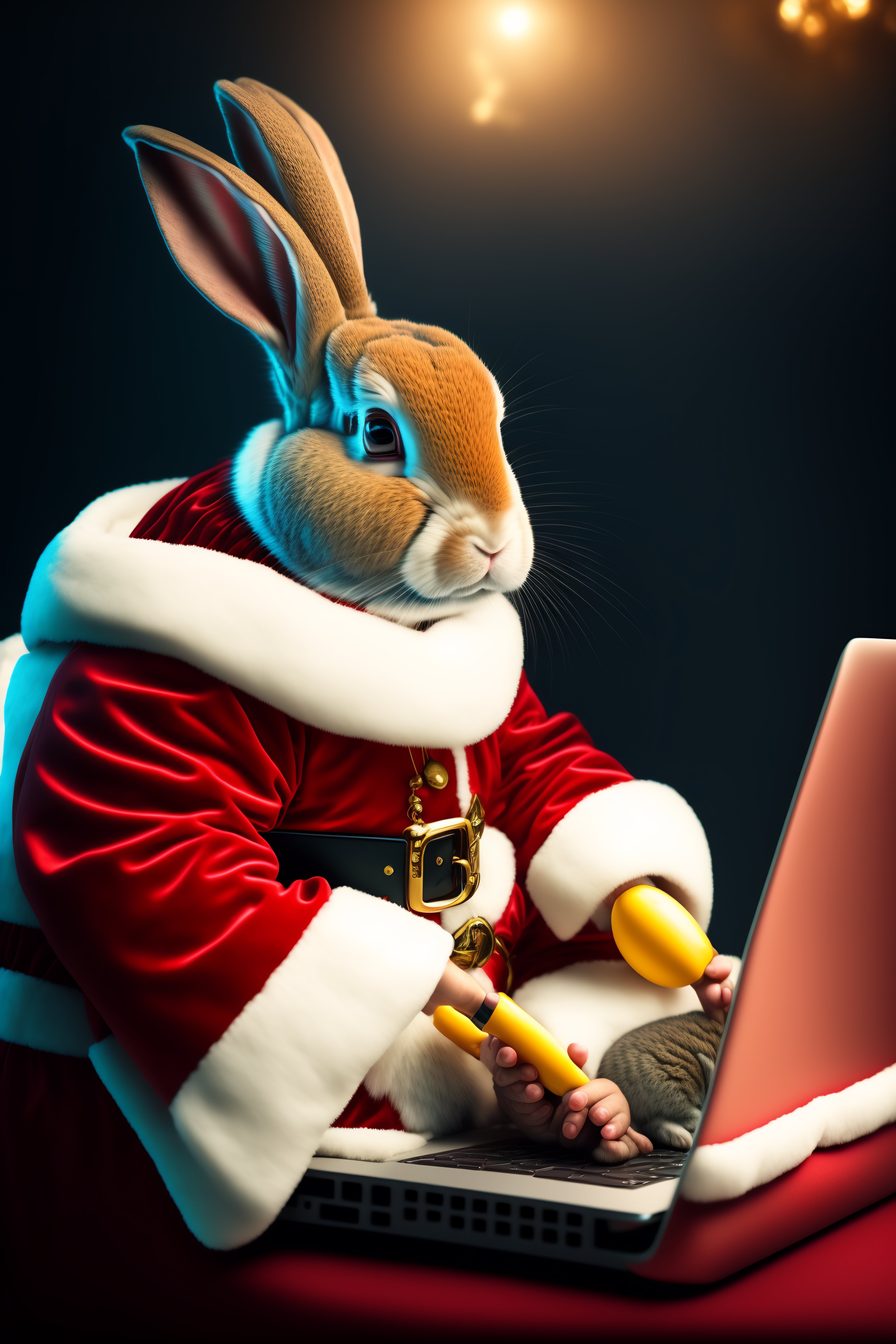 Lexica - Rabbit as santa claus working on laptop