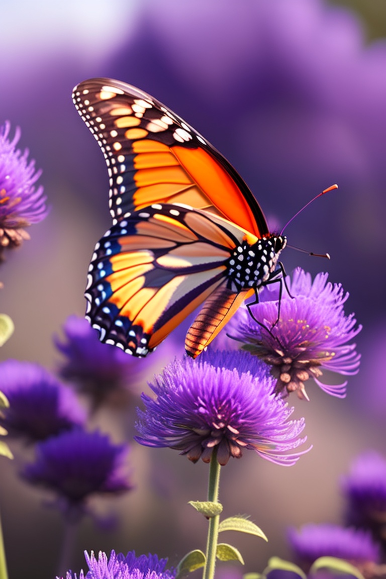 Lexica - Monarch butterfly with wings spread in flight over a field of ...