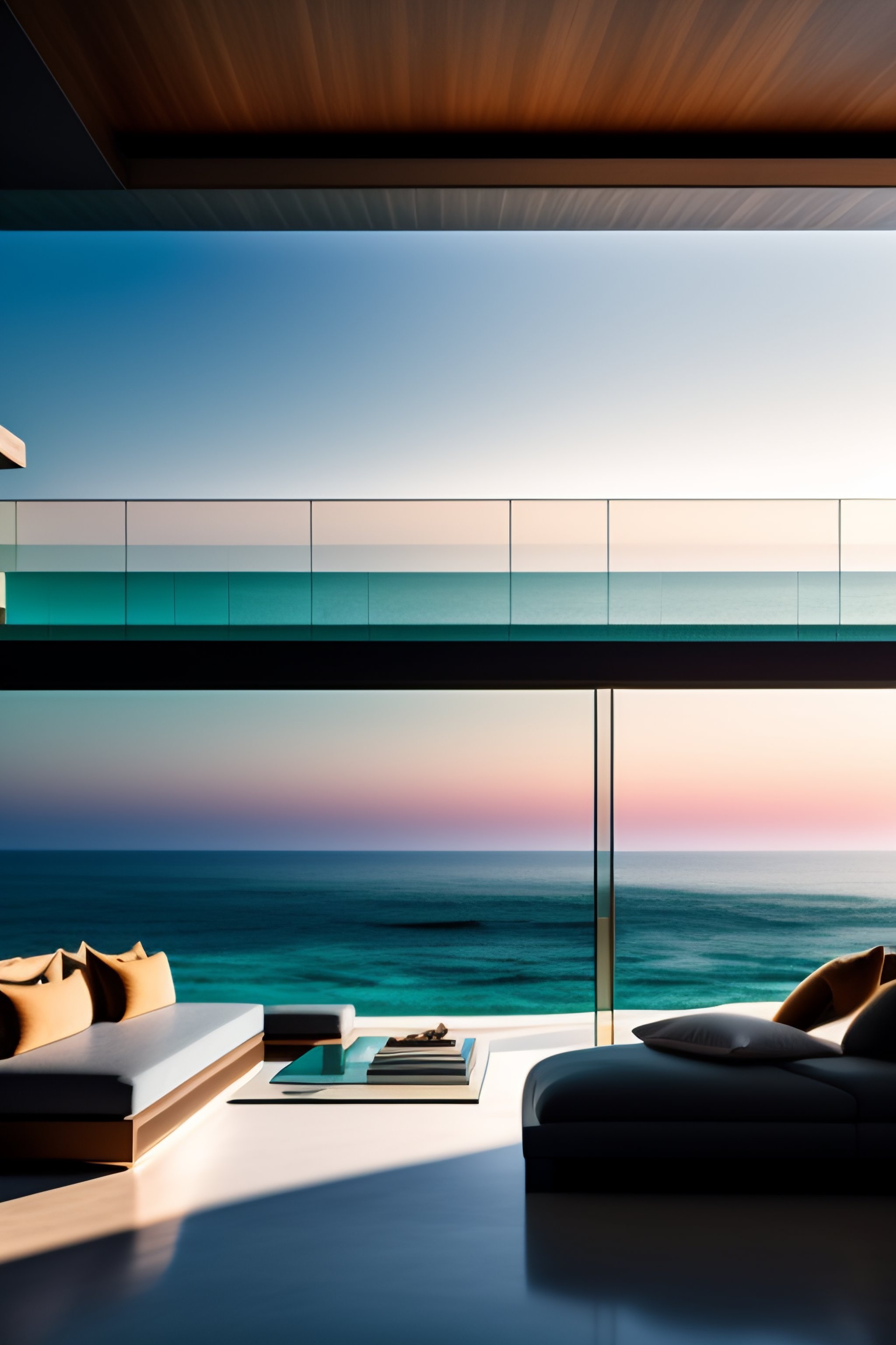 Lexica - A living room in Malibu looking over ocean designed by zaha hadid