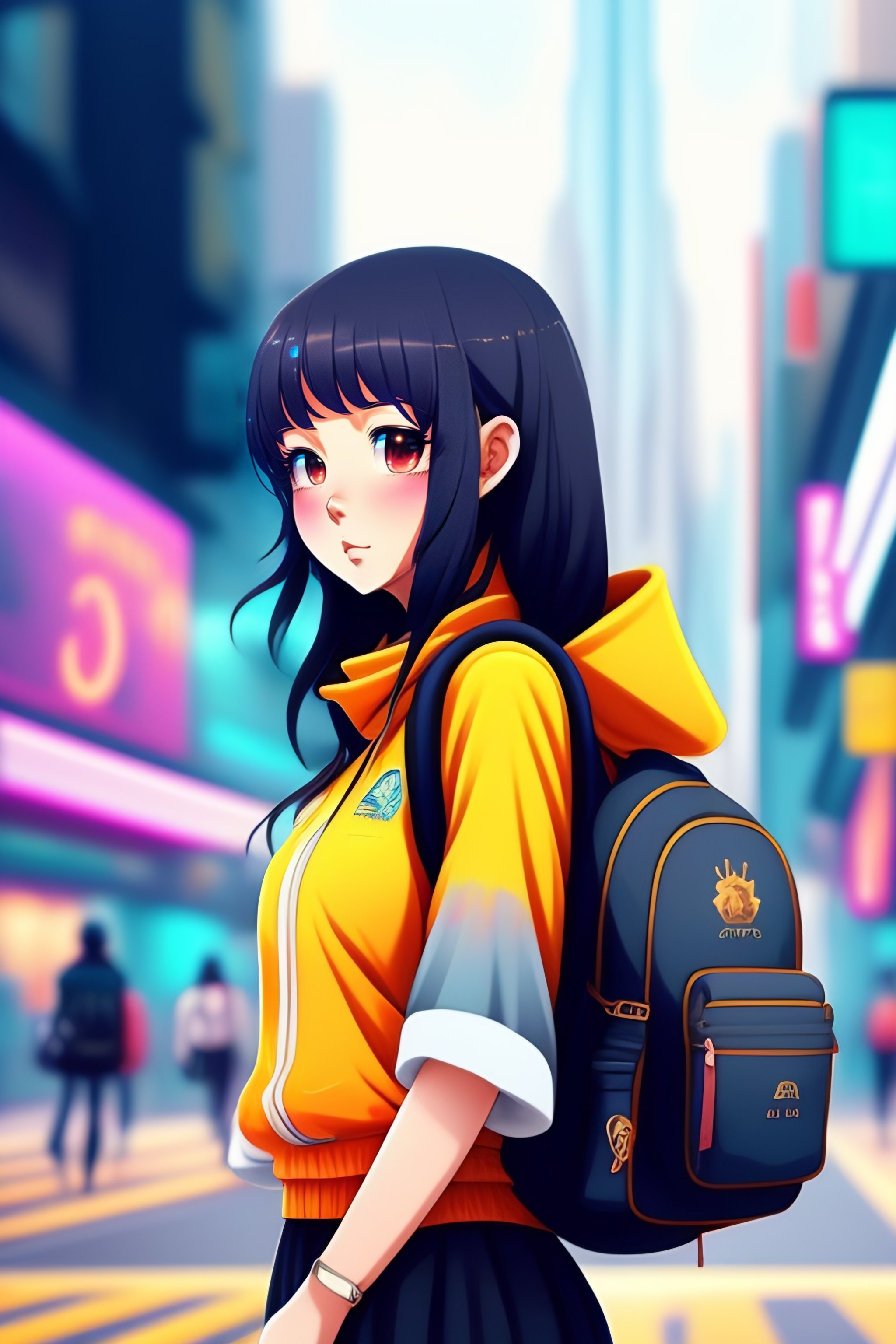 Lexica - 2D anime 1 girl solo Create an illustration of a humanoid dolphin  living in a bustling city They are wearing a casual outfit and carrying a  ...