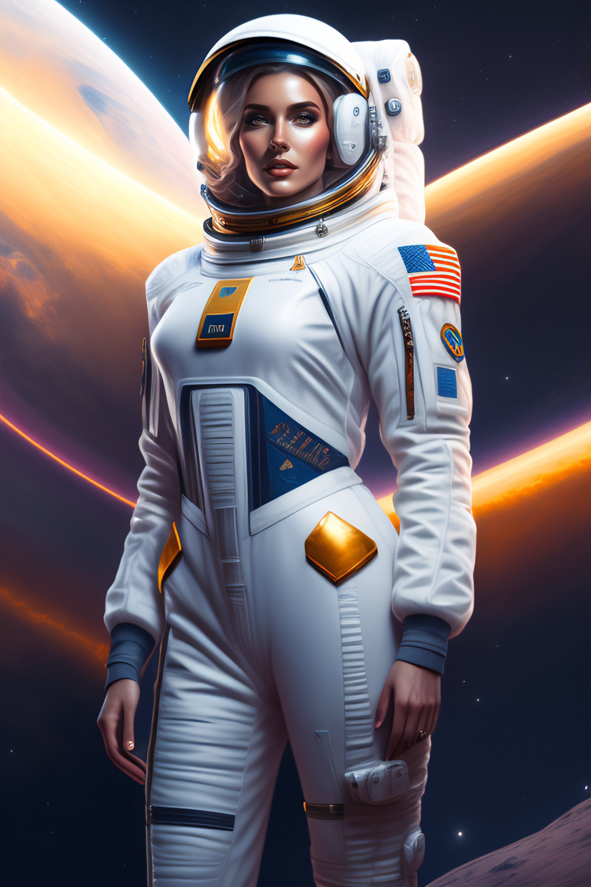 Lexica - Full length portrait of a young blonde woman as an astronaut, gray  space suit, intricate, beautiful and elegant, high detail, digital painti...
