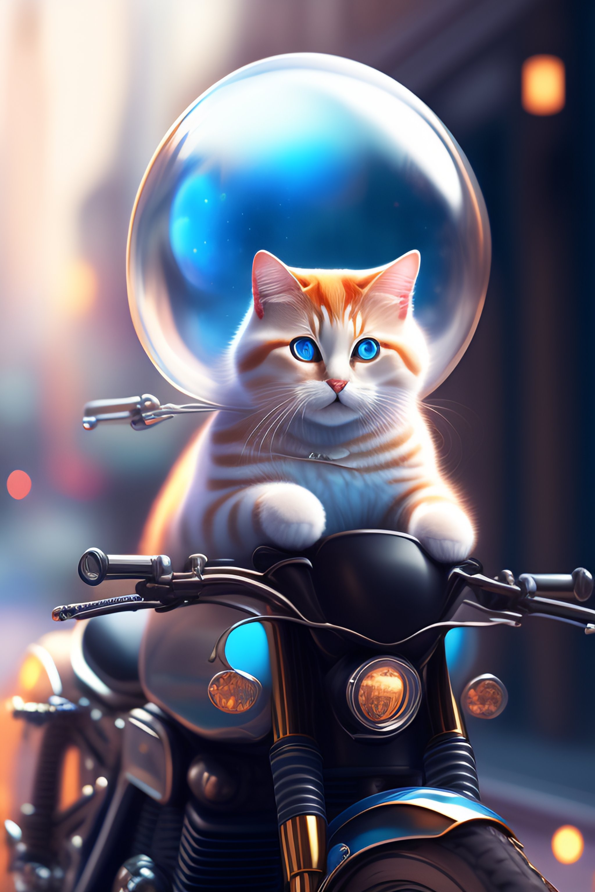 Lexica - Cinematic portrait of cute mew riding large blue bubble, oil ...
