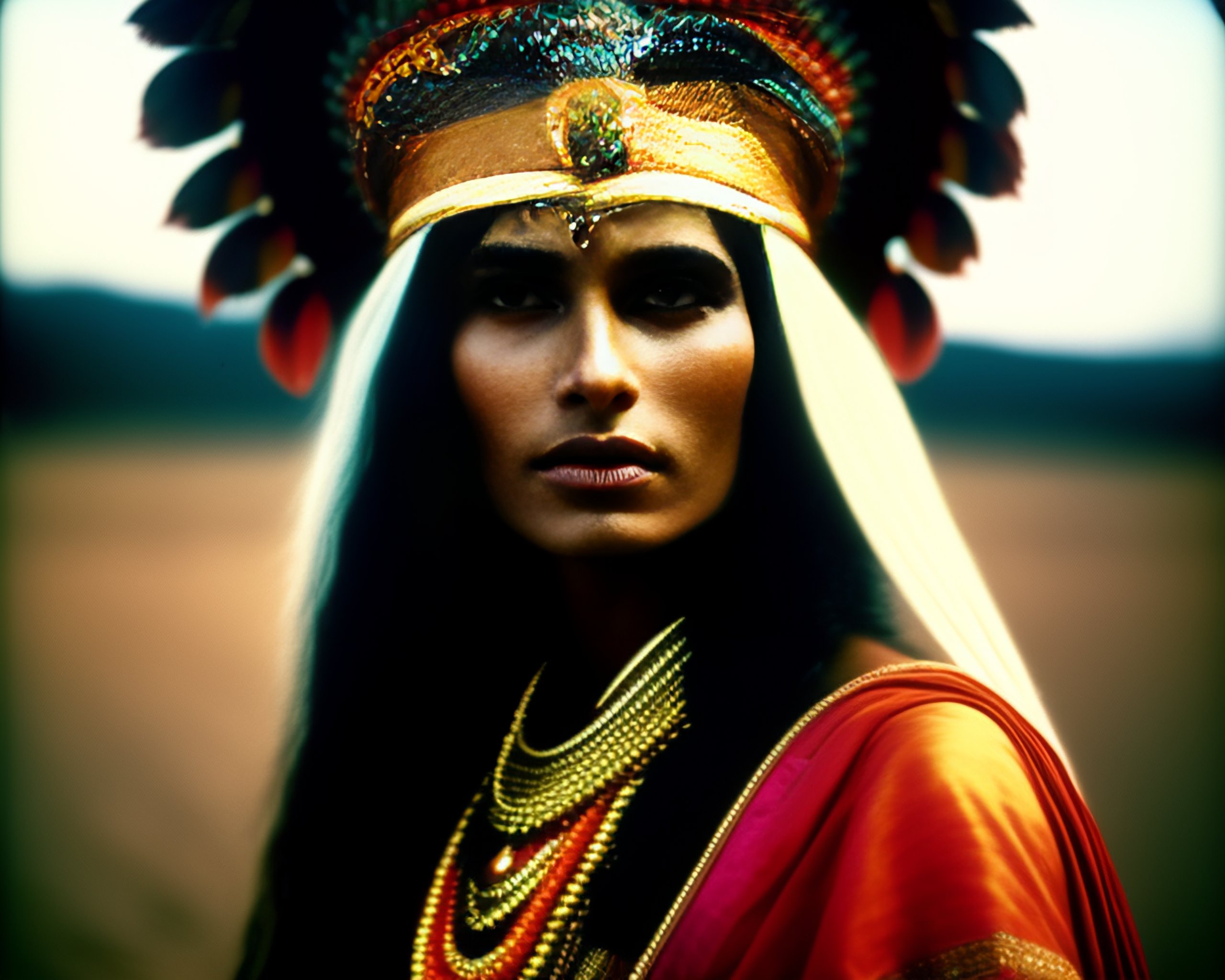 Lexica - Indian princess, headdress, defiant, beautiful, 70s photo