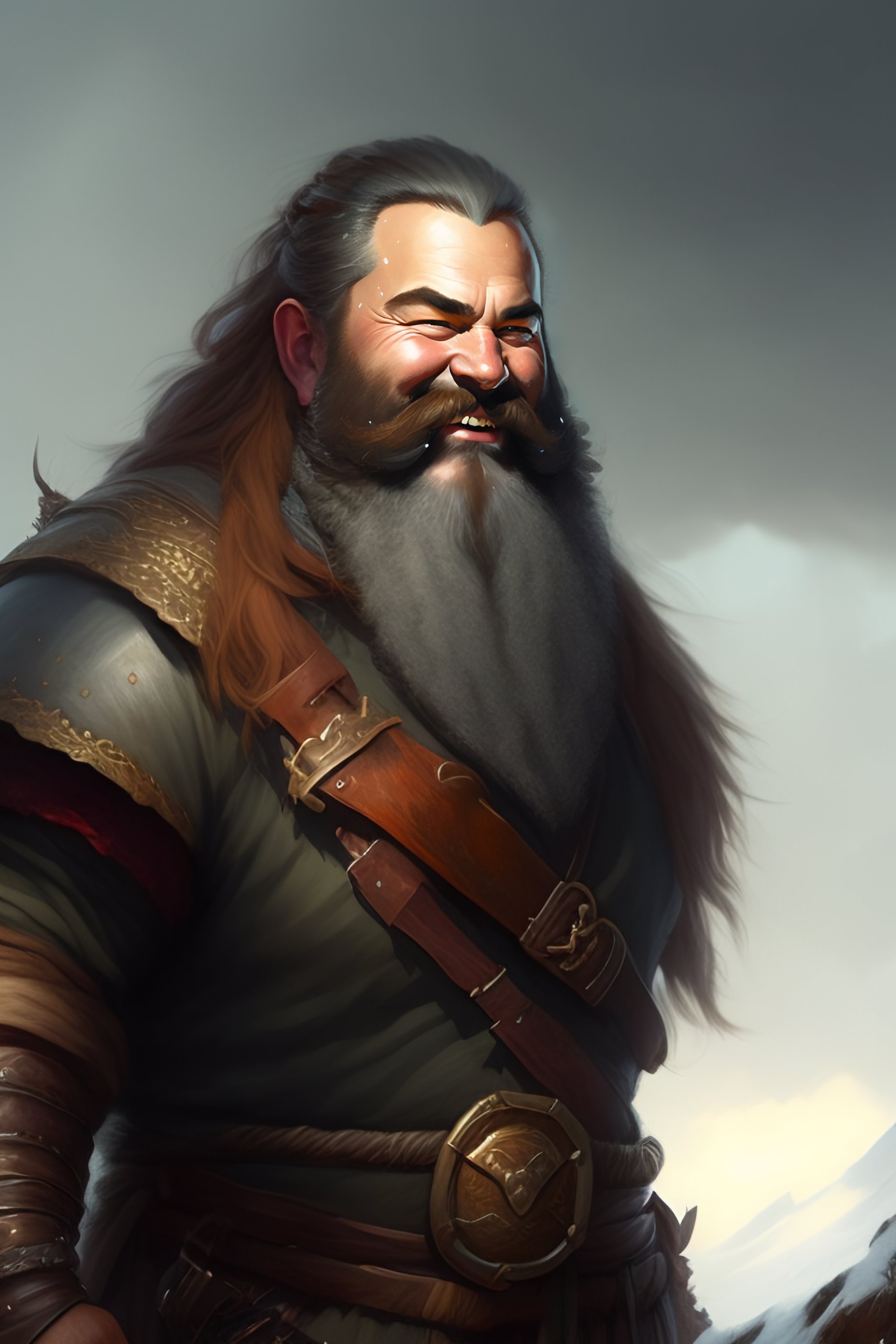 Lexica - Portrait of a happy dwarf farmer with beard, orcish axe and ...