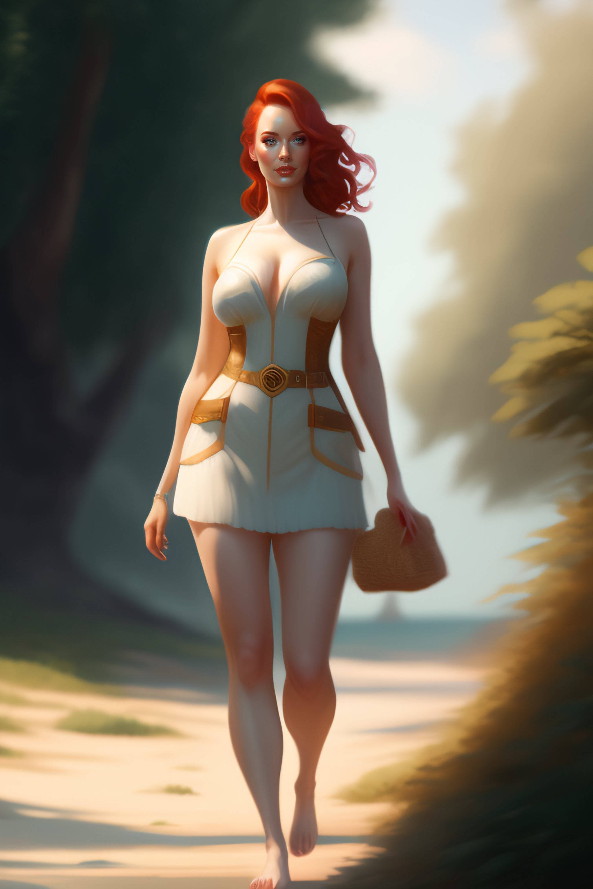 Lexica - Christina hendricks walking to pool, full body, swimsuit,  barefoot, feet, ultrarealism, jordan grimmer, greg rutkowski, artgerm,  artstation