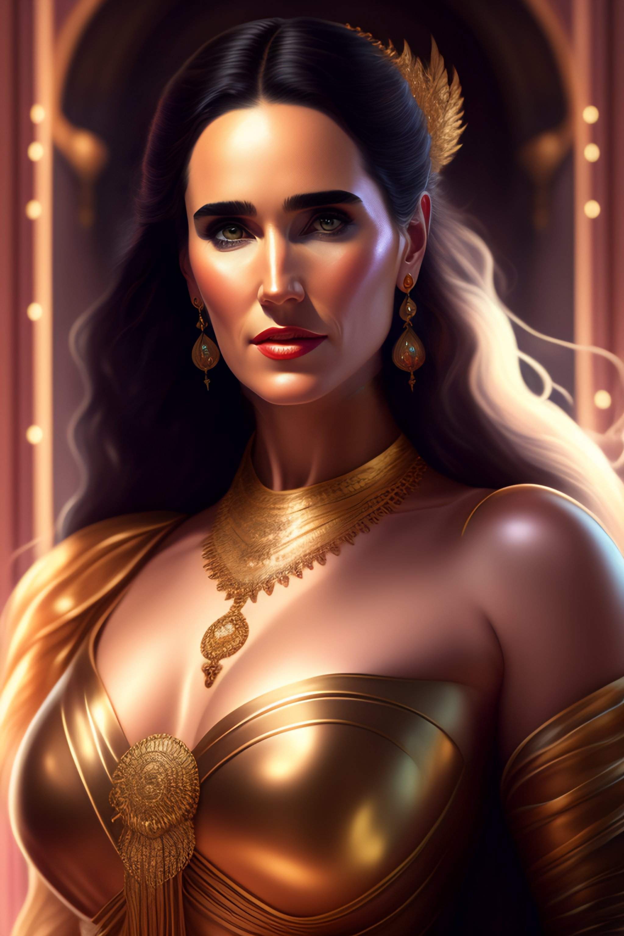 Lexica - Jennifer Connelly as a beautiful anime woman, sitting on