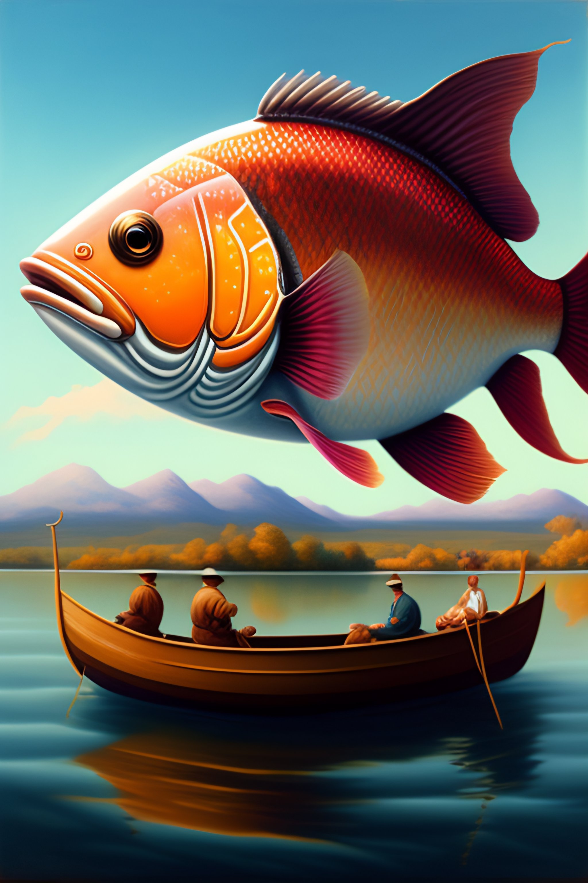 Lexica - Giant old fish floating in the air, in old painting style