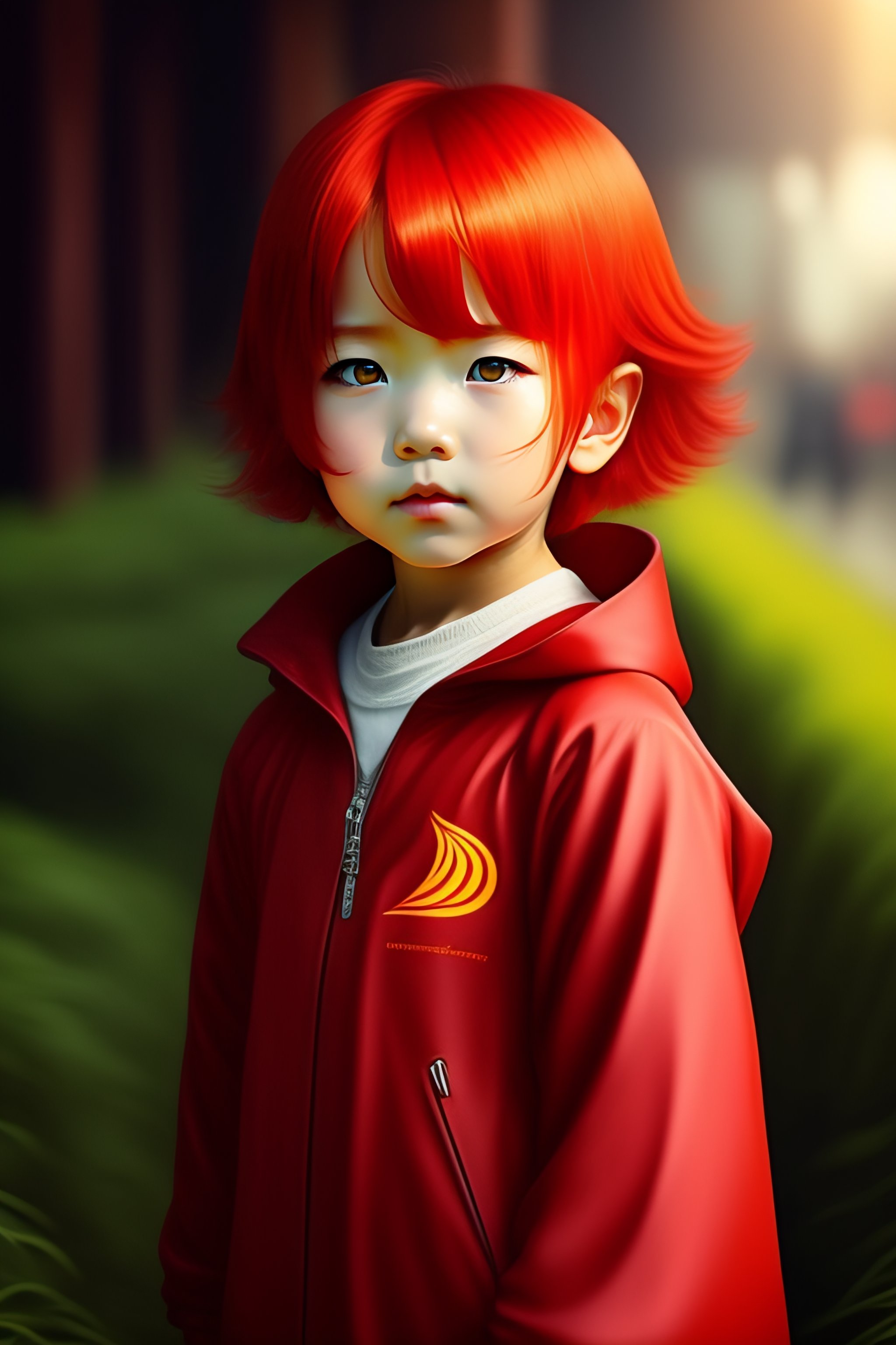 little anime boy with red hair