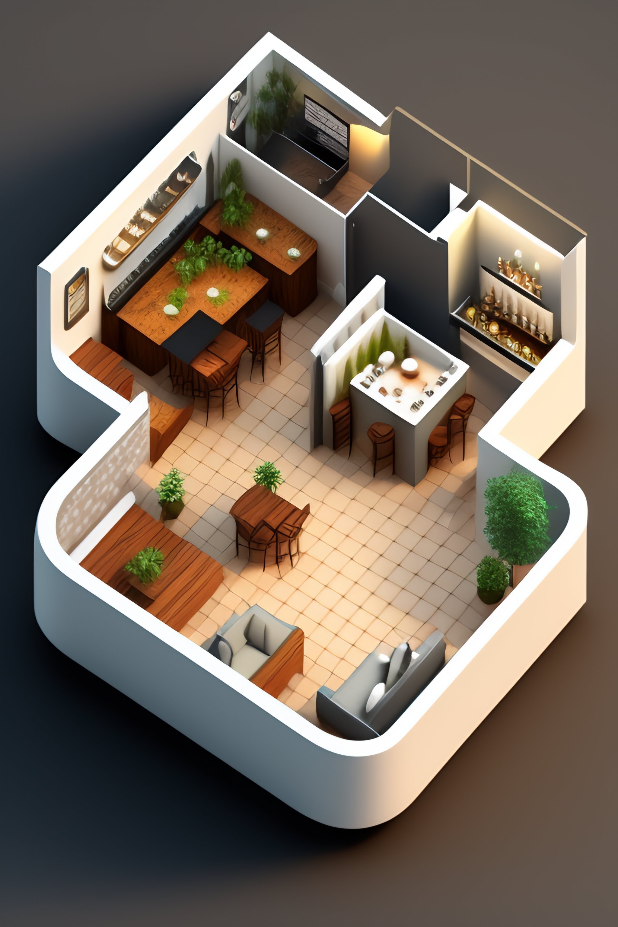 Lexica A 3d Floorplan Of A Cafe Interior Rendered Like A Game