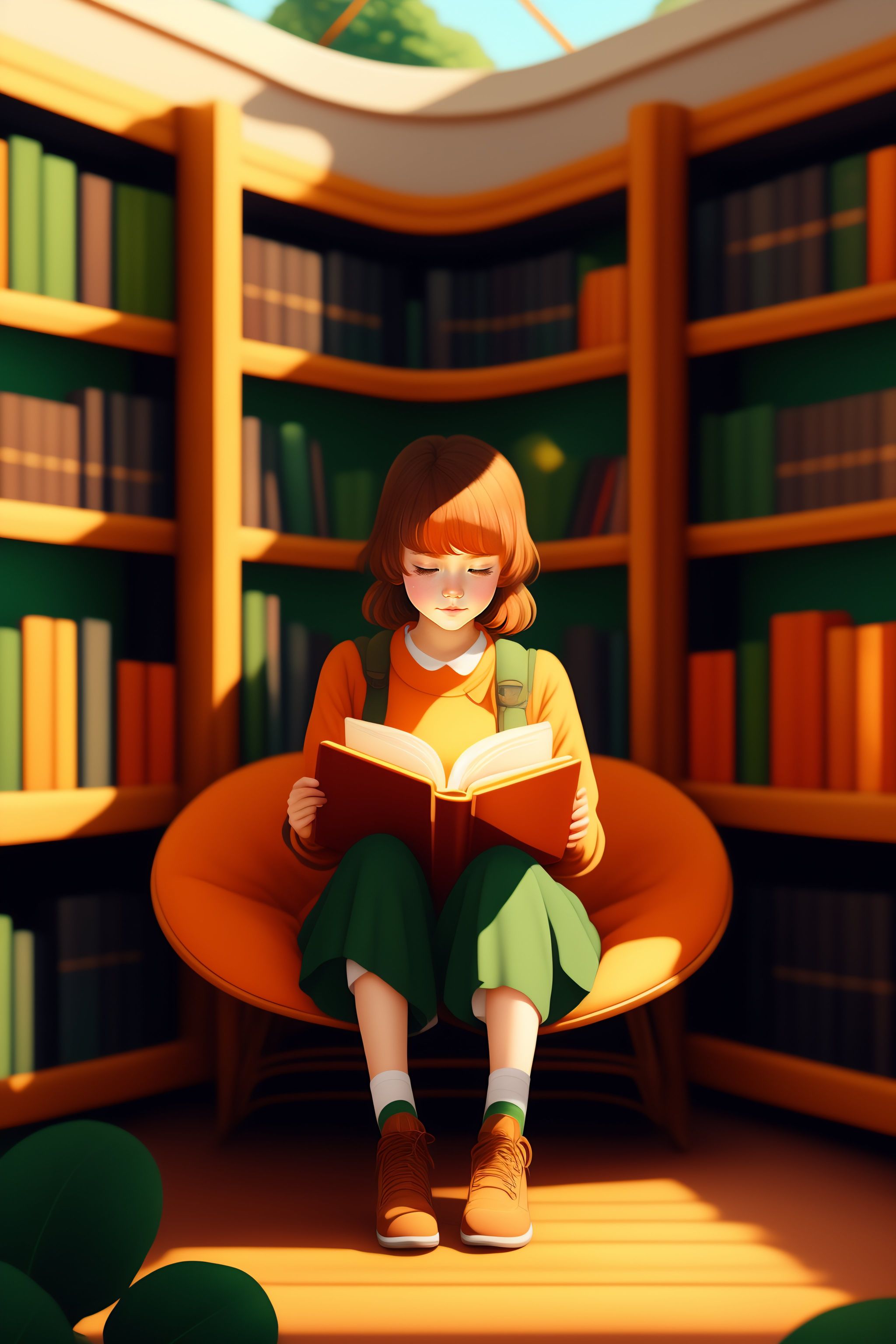 Lexica - Lofi girl reading in the natural room, library room, the ...