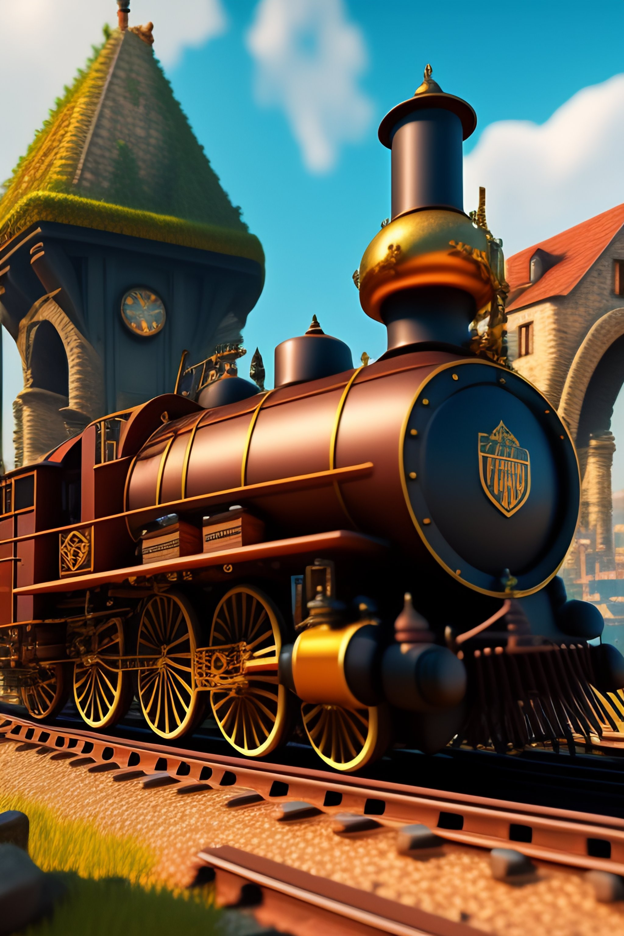Lexica - Medieval city with train, steampunk