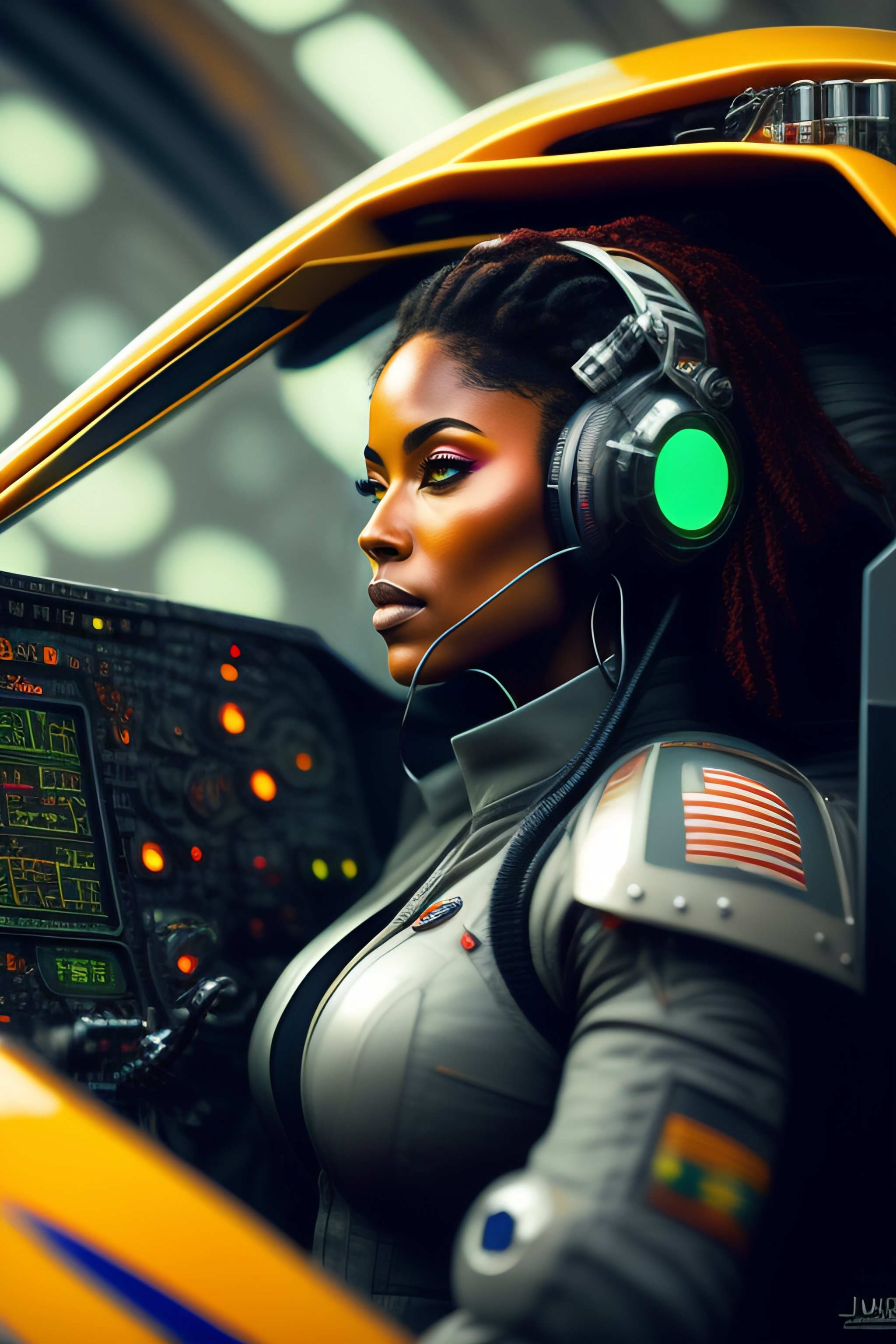 Lexica - Cyborg pilot wired to commands, detailed maximalist interior ...