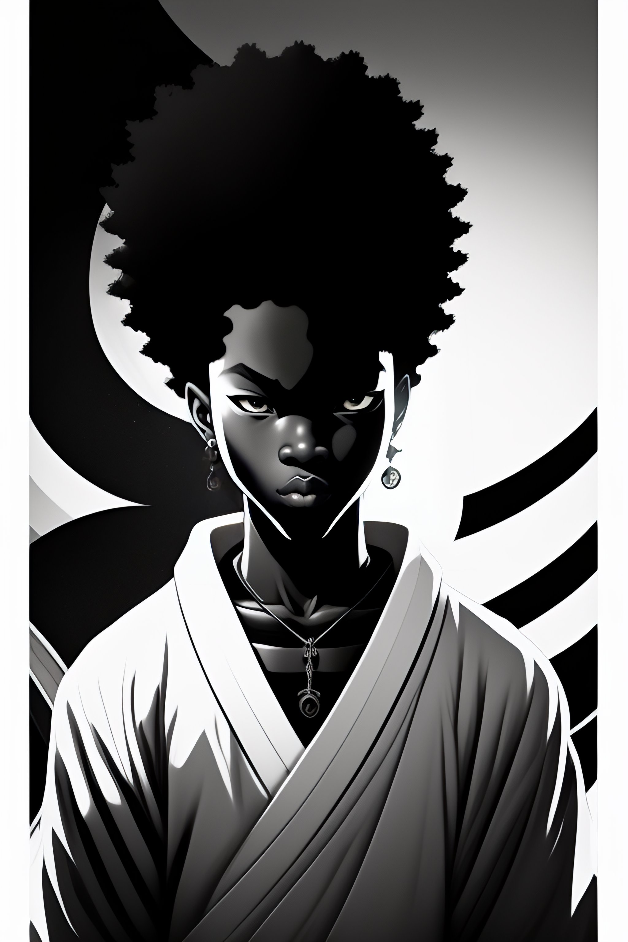 Lexica - Manga style. Black and white. Clean lines. Black Boy