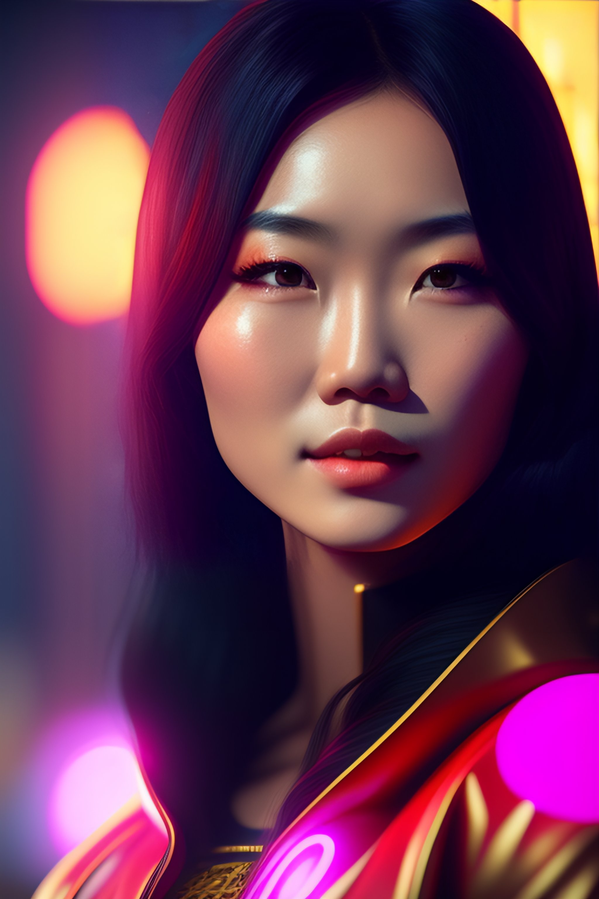 Lexica - Lying Asian girl, beautiful face, neon, anime, octane render