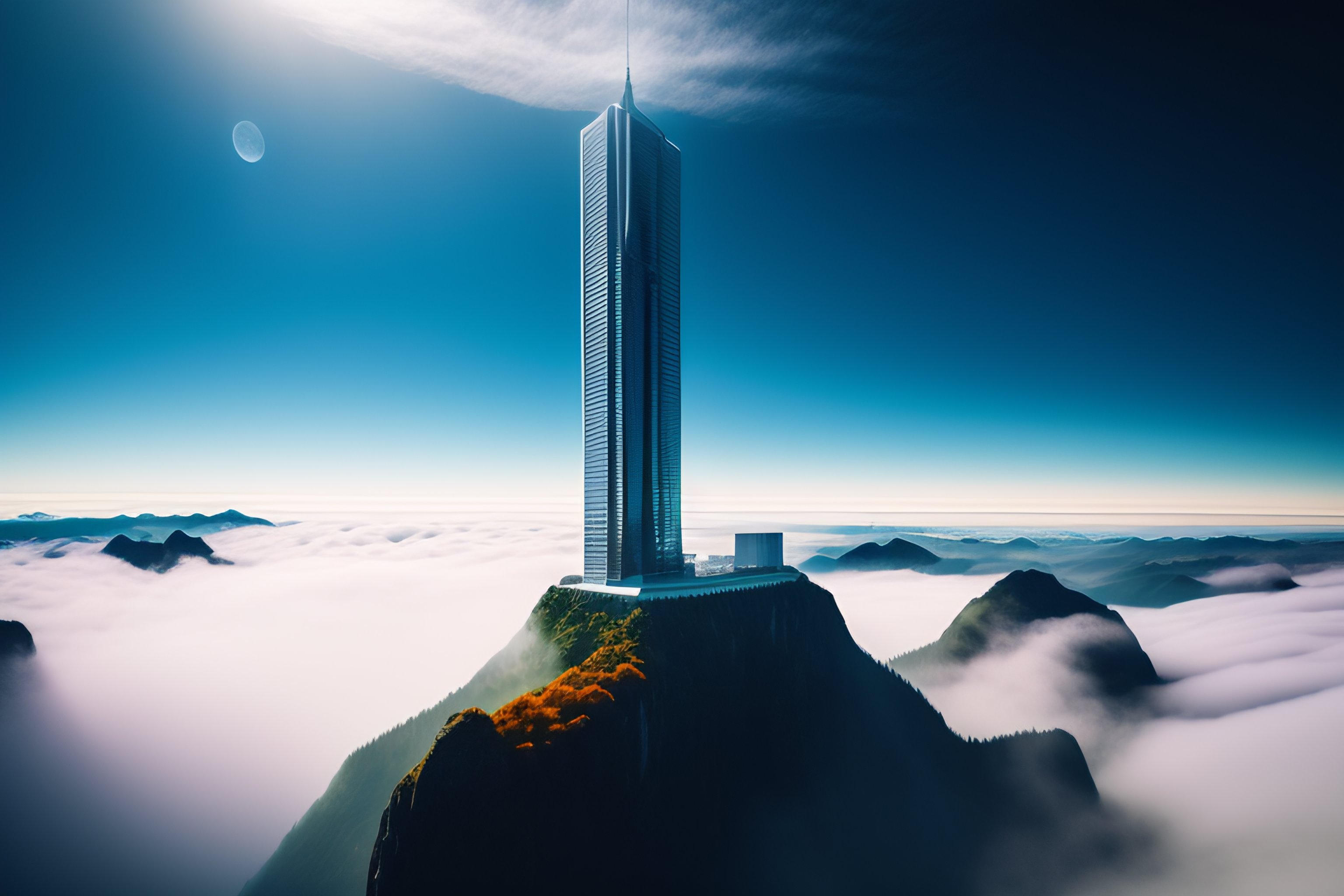 Lexica - Skyscraper top above the clouds