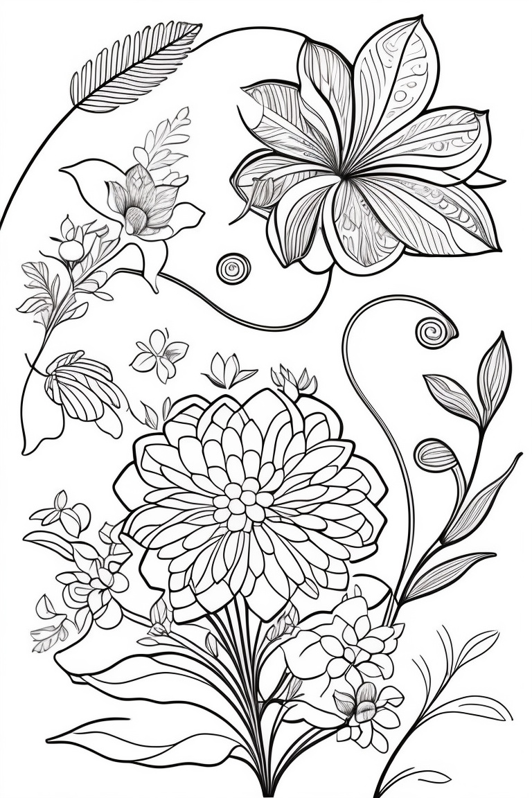 Lexica Simple floral patterns, incorporating flowers, leaves, and stems for coloring book with