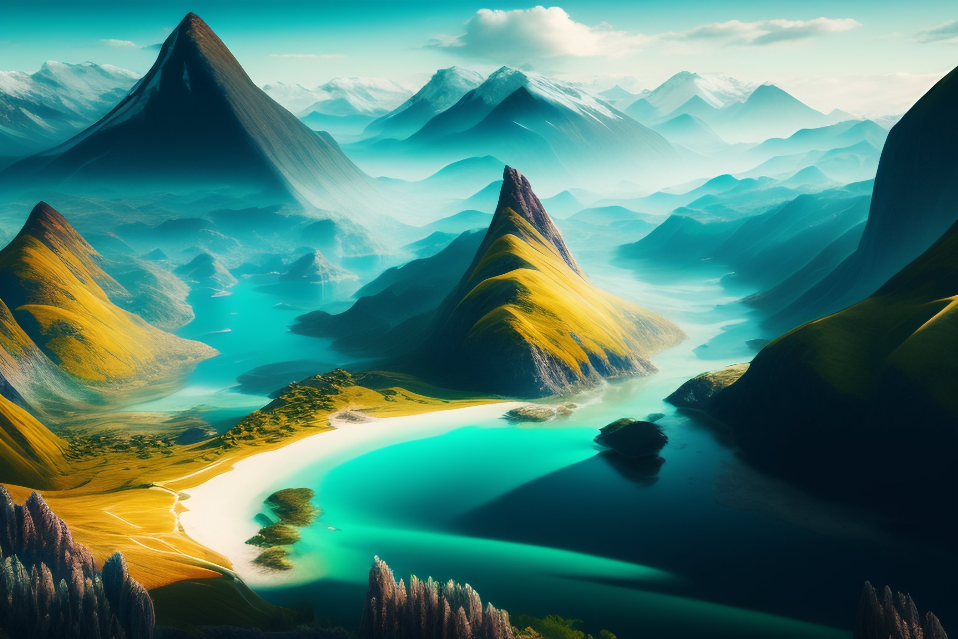 Lexica - A vivid photo-realistic fantasy landscape as seen from above ...