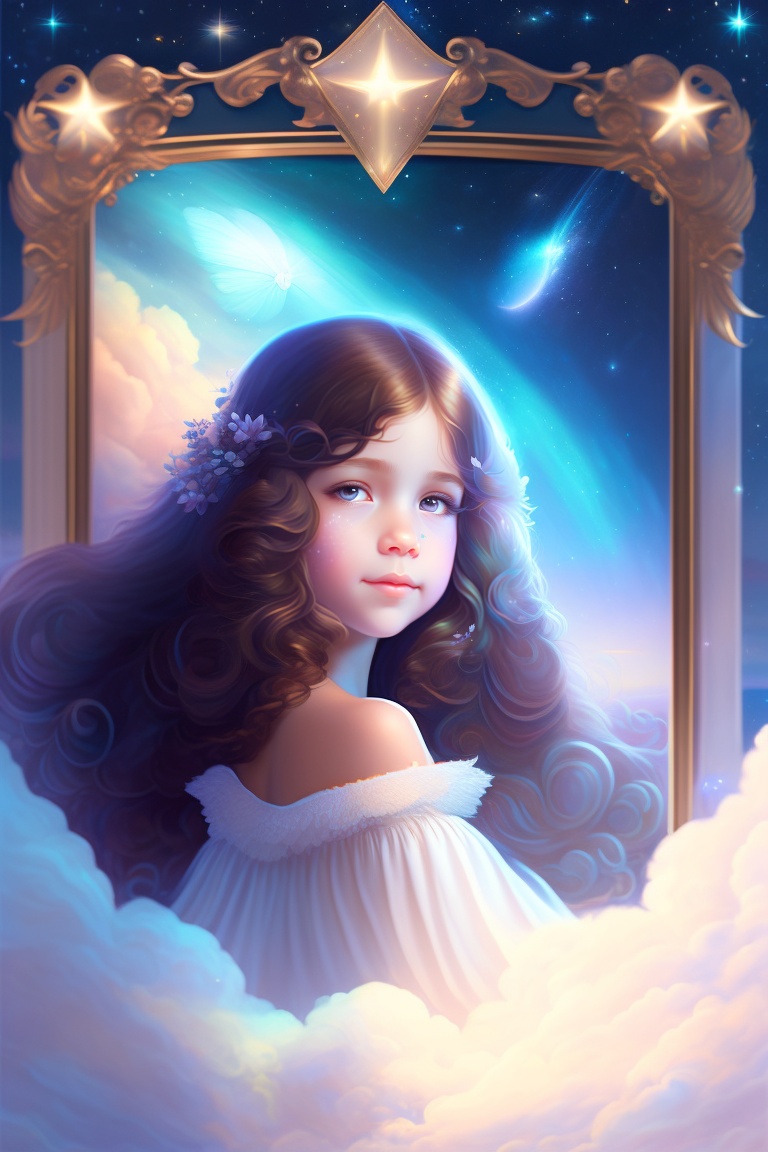 Lexica - A cute little girl with shoulder length curly brown hair and ...