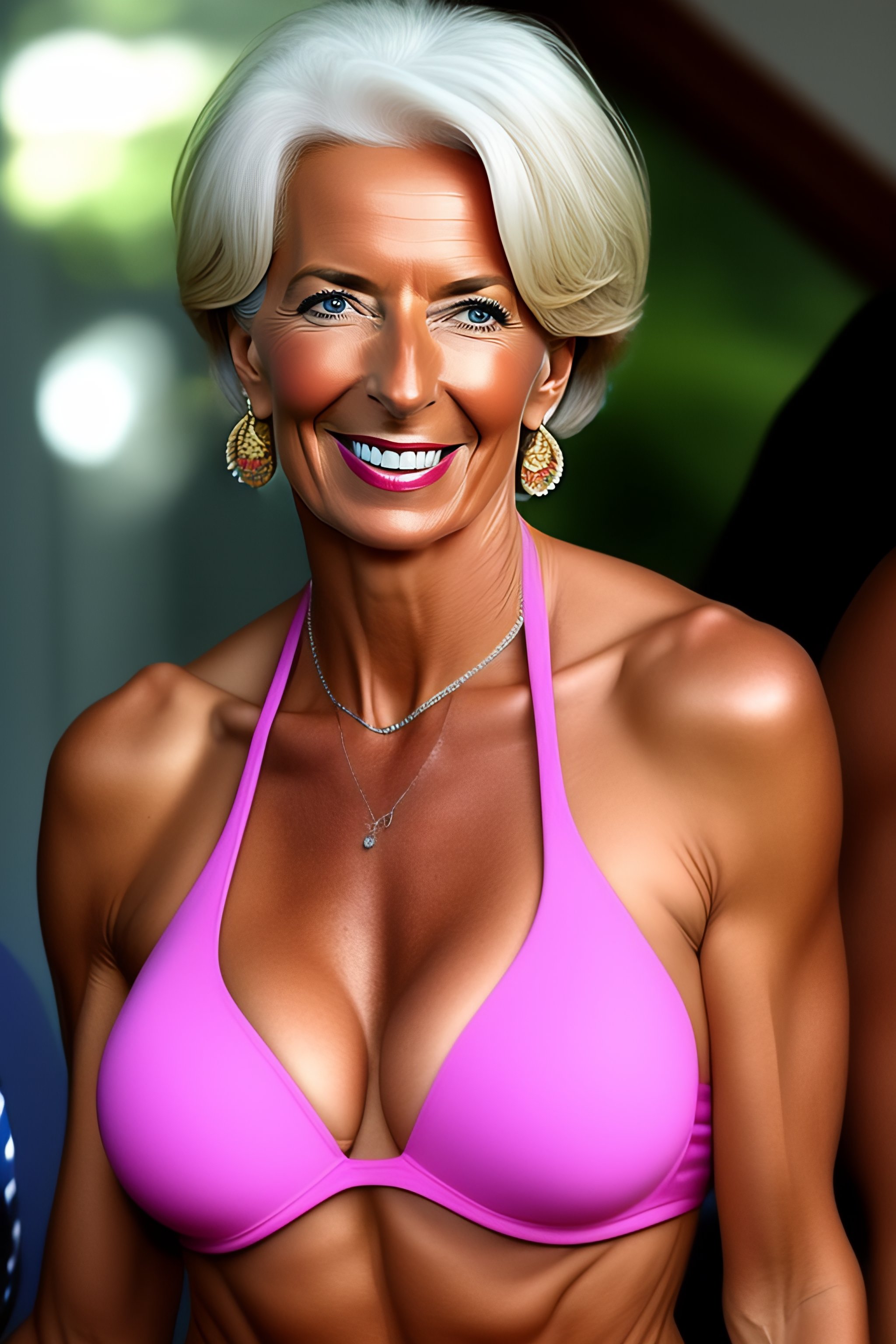 Lexica - Housewife 45yo Christine Lagarde, big attractive juggs, cutout  mini bikini, projects housing