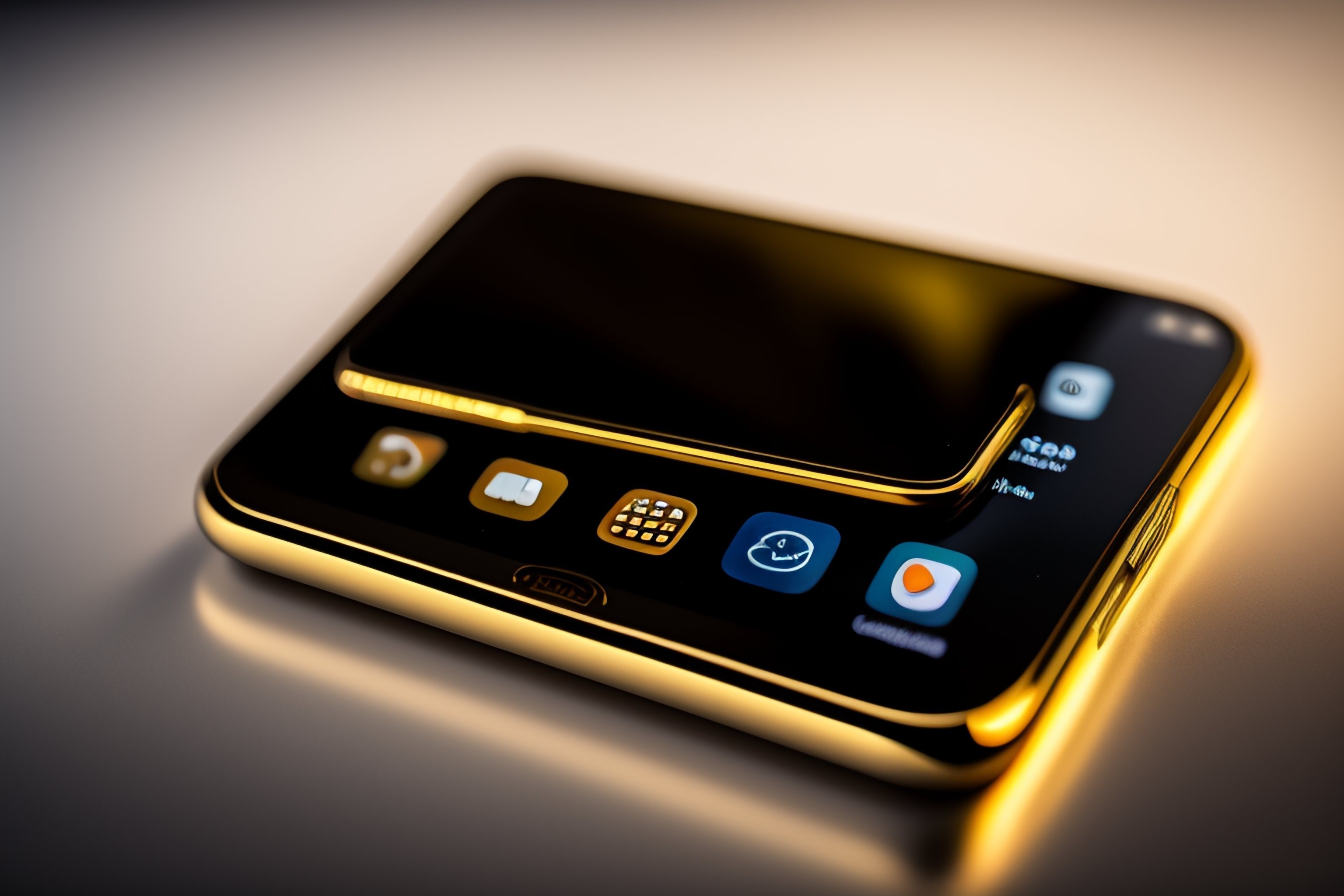Lexica - A thin gold-colored smartphone, on a white background.