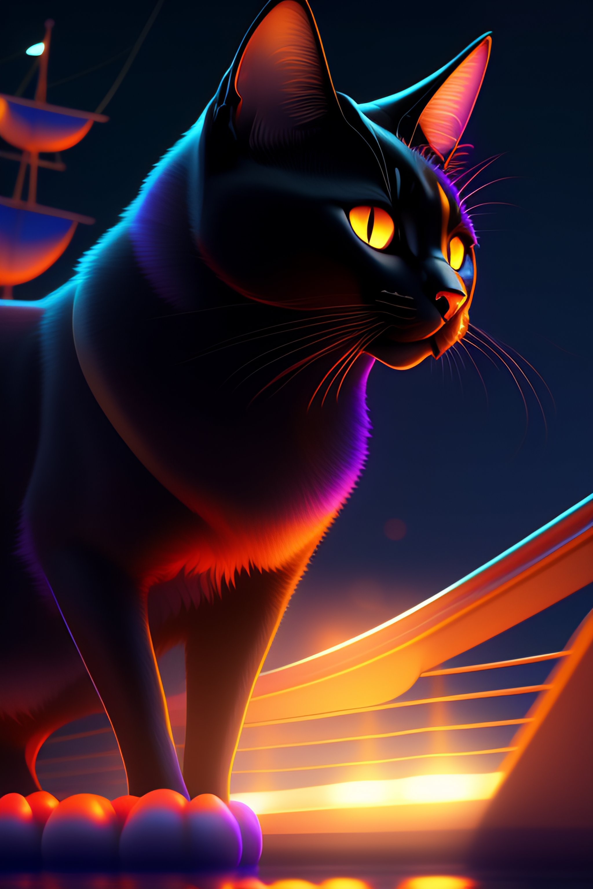 Lexica - A wholesome animation creative key shot of a black cat sailing ...