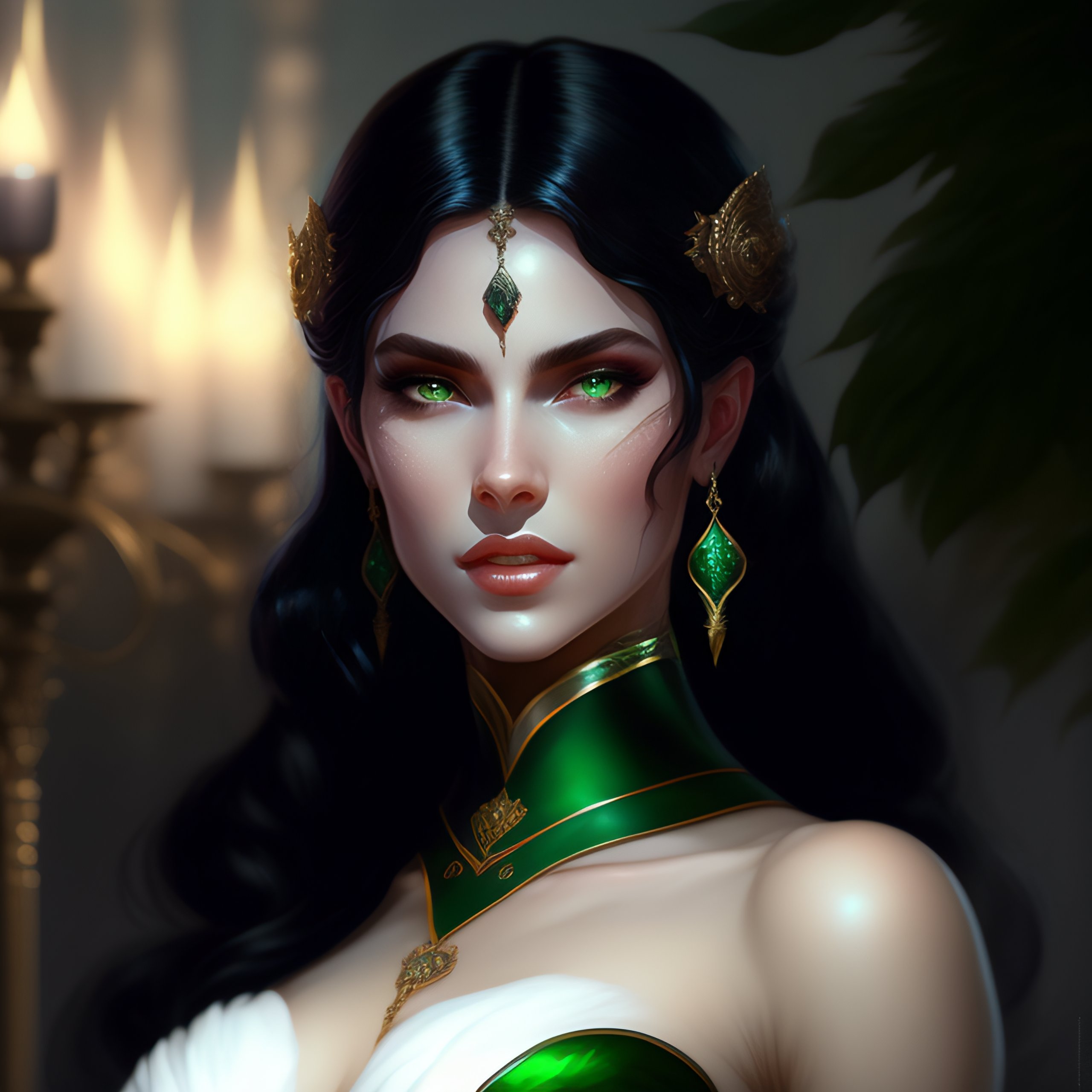 Lexica Black Hair Woman Vampire White Skin Pale Skin Green Eyes Smiling Fantasy Magic