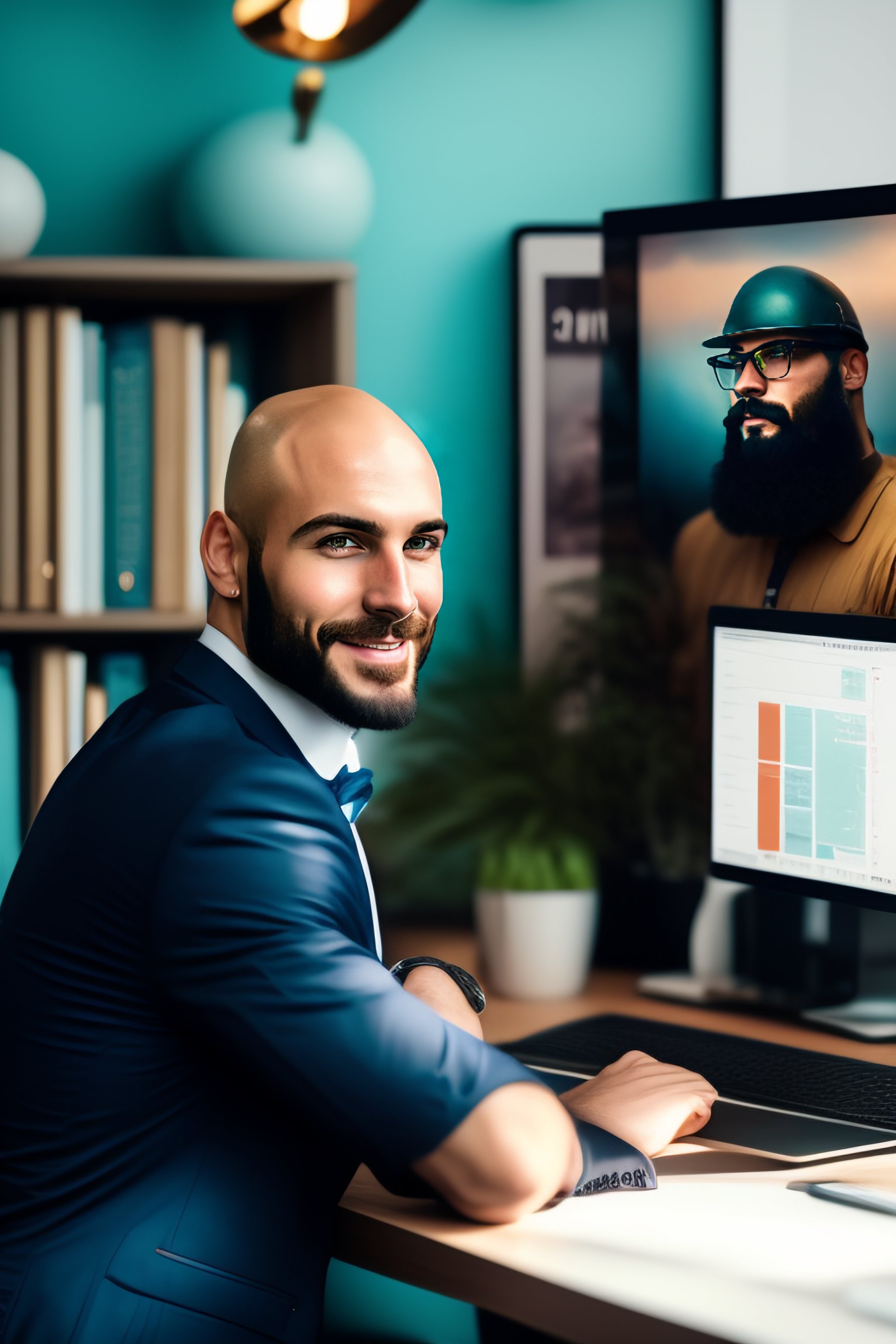 Lexica Bald bearded young property manager with IT skills and Art director