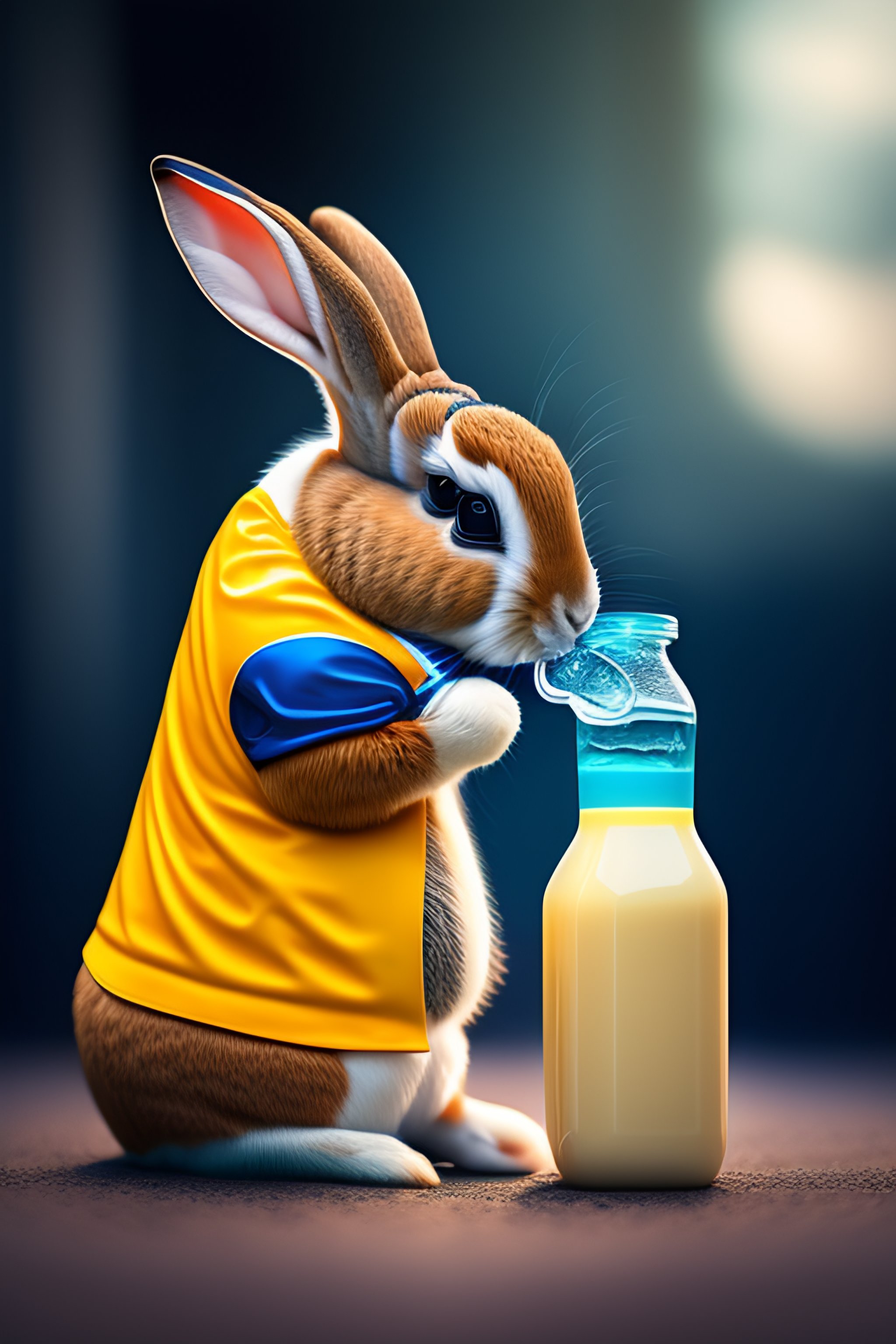 Lexica - A rabbit drinking Milk from bottle in a boca juniors jersey