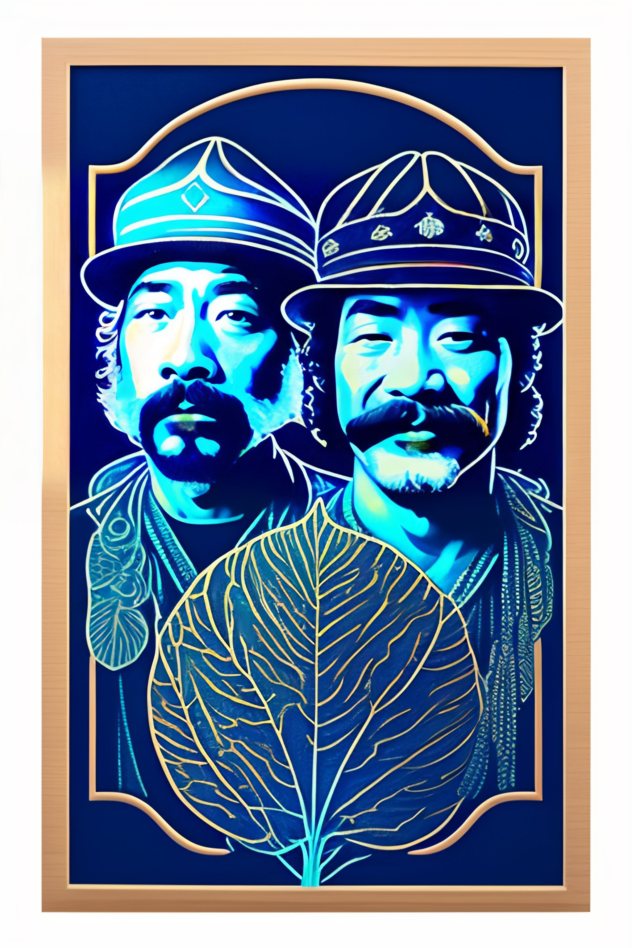 Lexica - Cheech and Chong in the style of a woodblock print, blueish ...