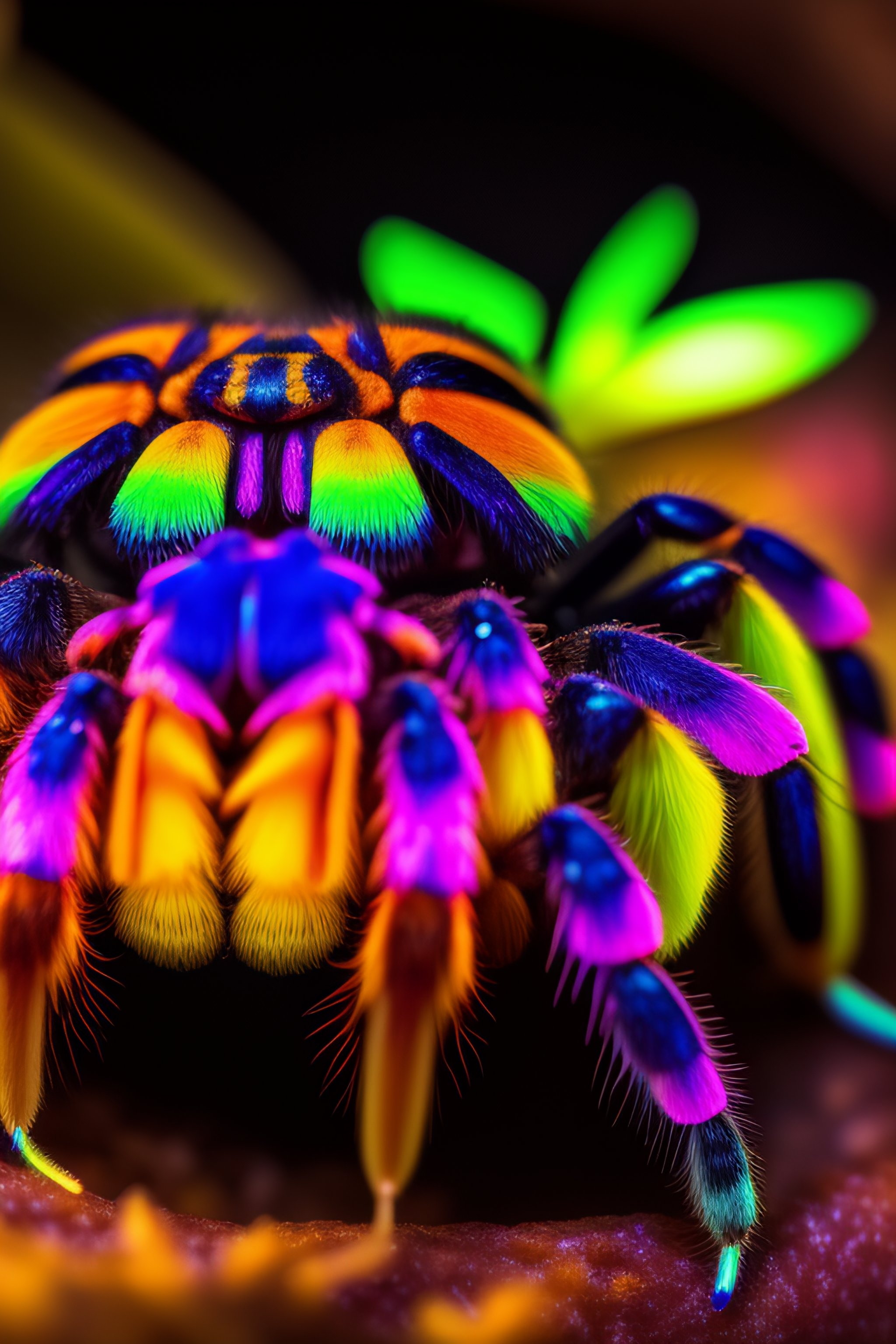 Lexica - Midjourney style, The neon tarantulas of the enchanted forest