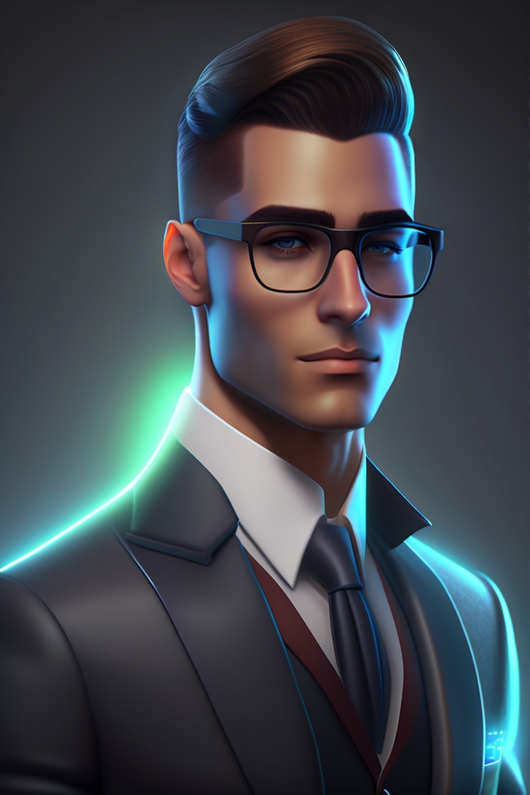 Lexica - Smart man wearing glasses ,8k, 3D animated style, dark themed ...