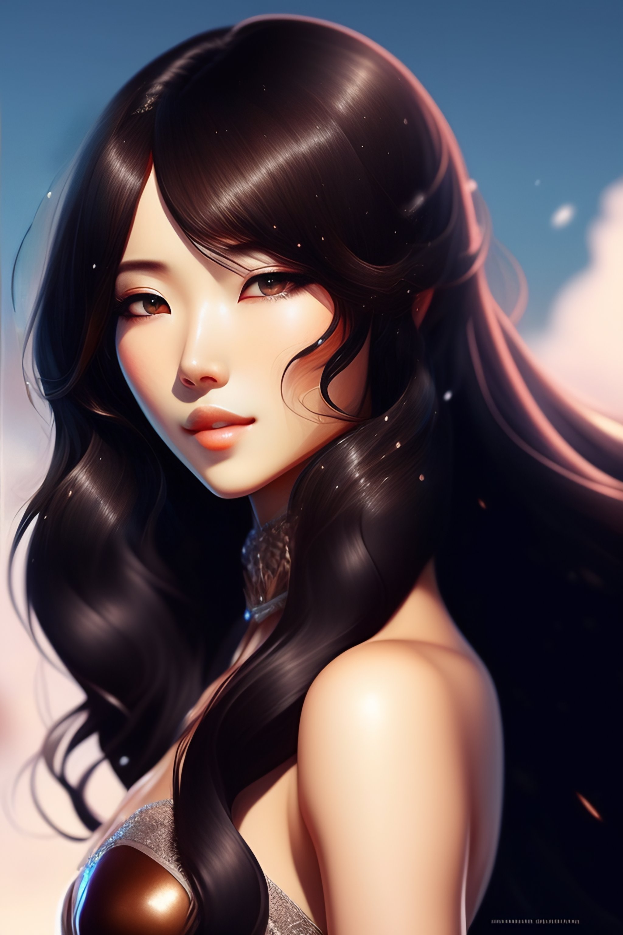 Lexica - (stunning:1.5) woman with (long:0.6) black hair cascading down ...