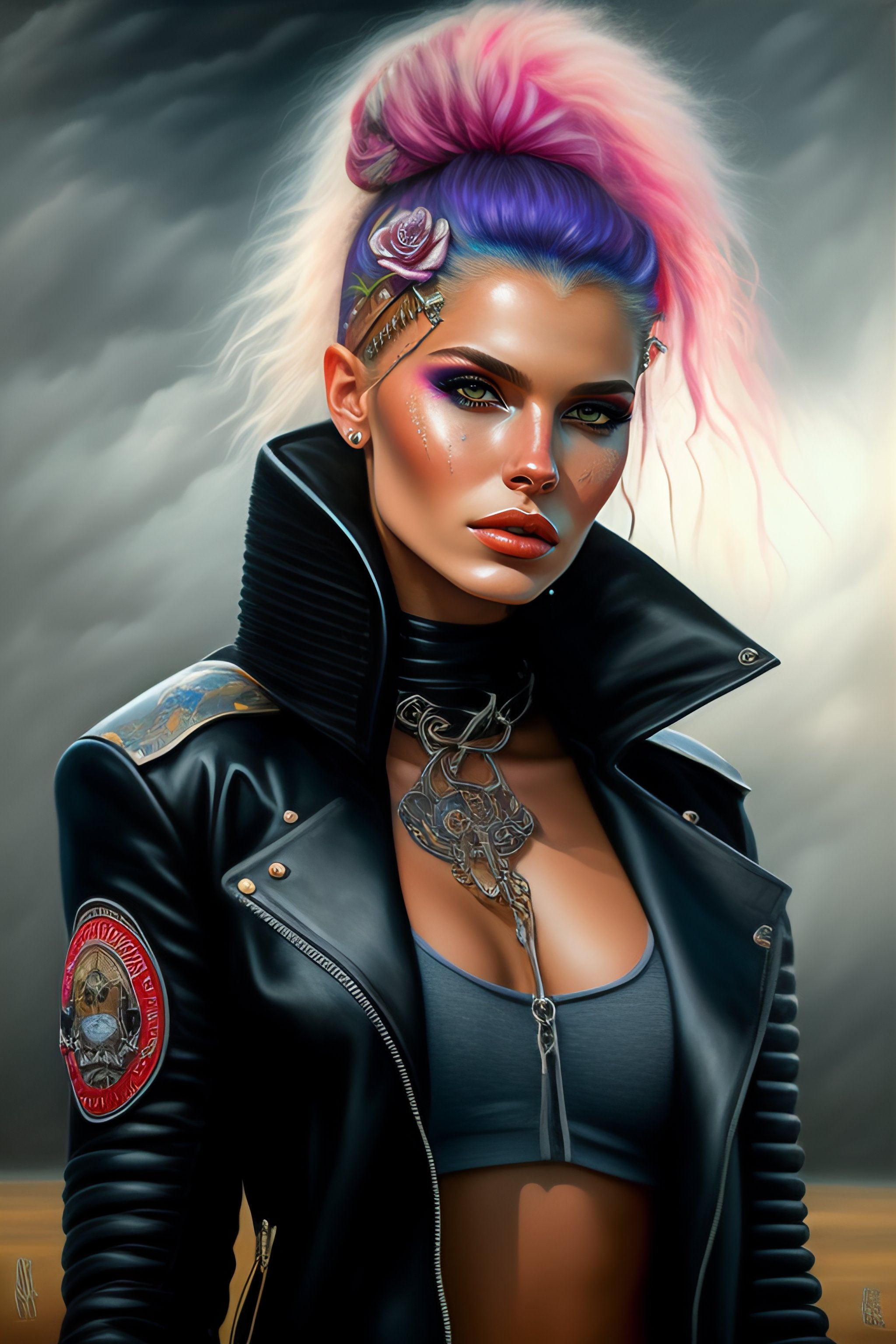 Lexica - Cute punk scull girl, mad max jacket, renaissance, cables on ...